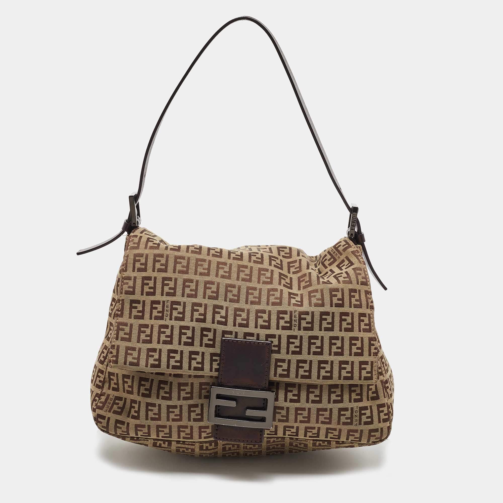 Pre Owned Fendi Beige/Brown Zucchino Fabric and Leather Mama Baguette Bag