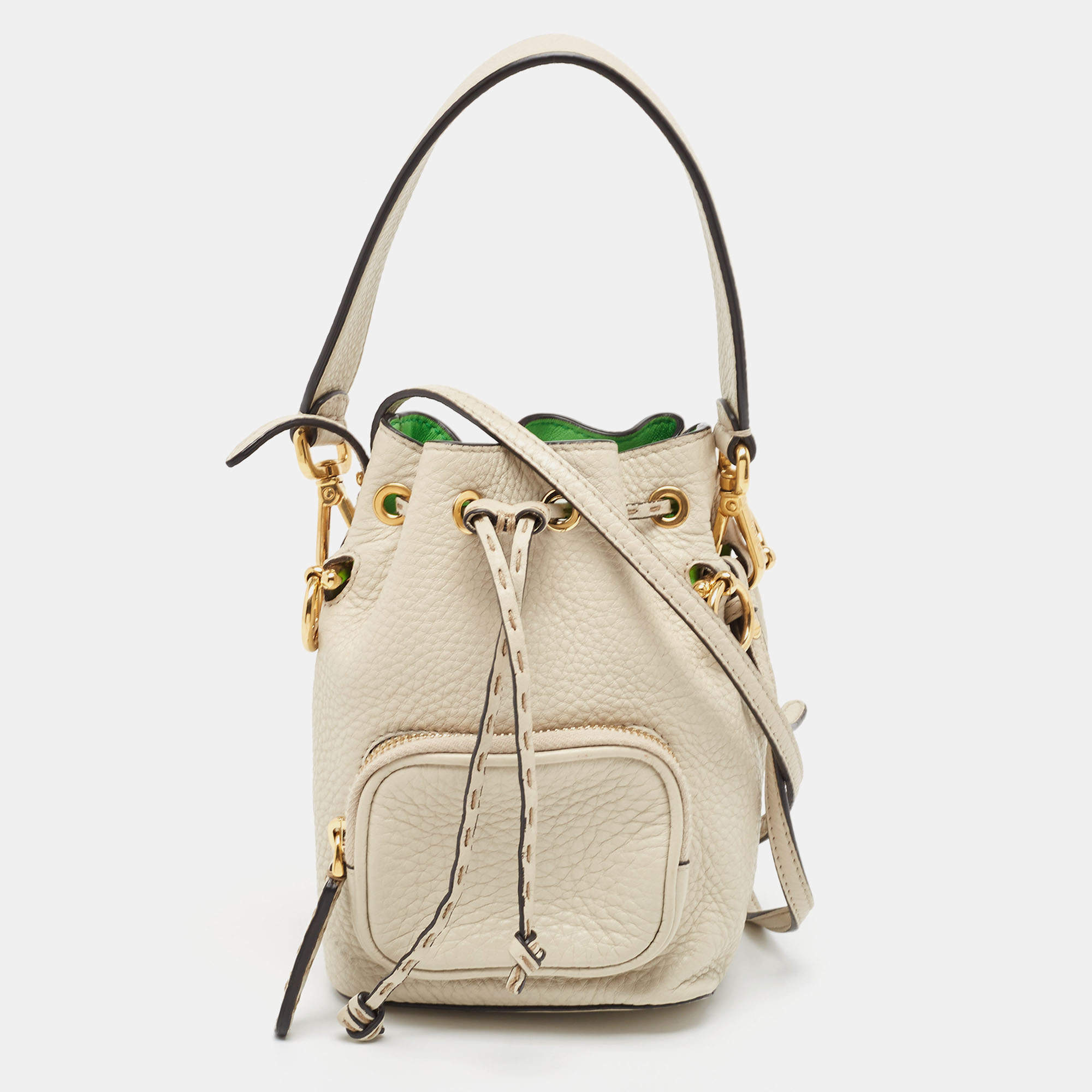 مملوكة مسبقًا Fendi Grey/Green Leather Mini Mon Tresor Bucket Bag