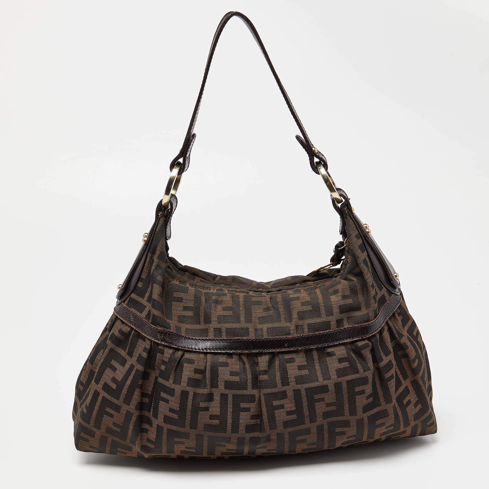 Pre Owned Fendi Tobacco Zucca Canvas and Leather Chef Shoulder Bag