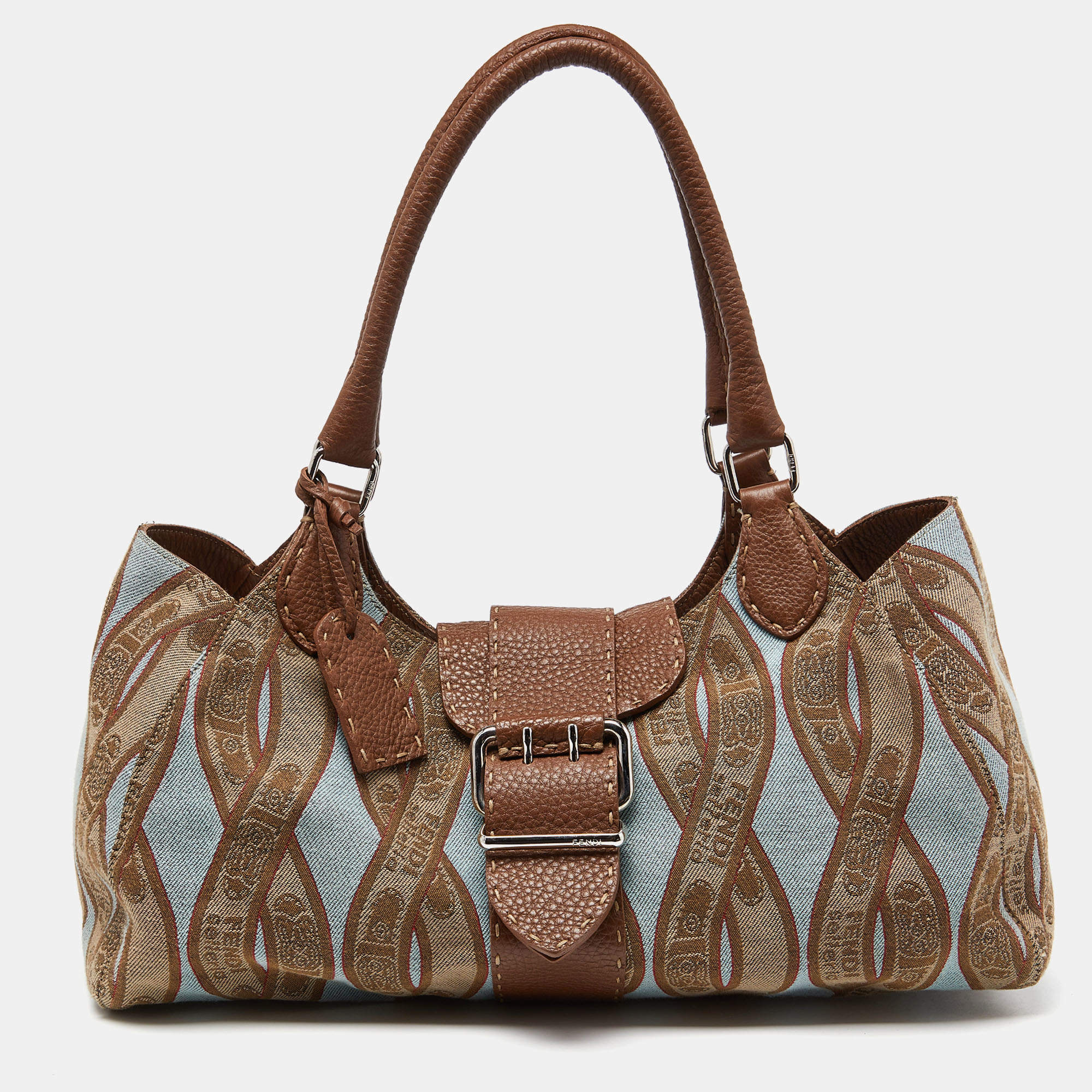 مملوكة مسبقًا Fendi Tri Color Selleria Canvas and Leather Shoulder Bag