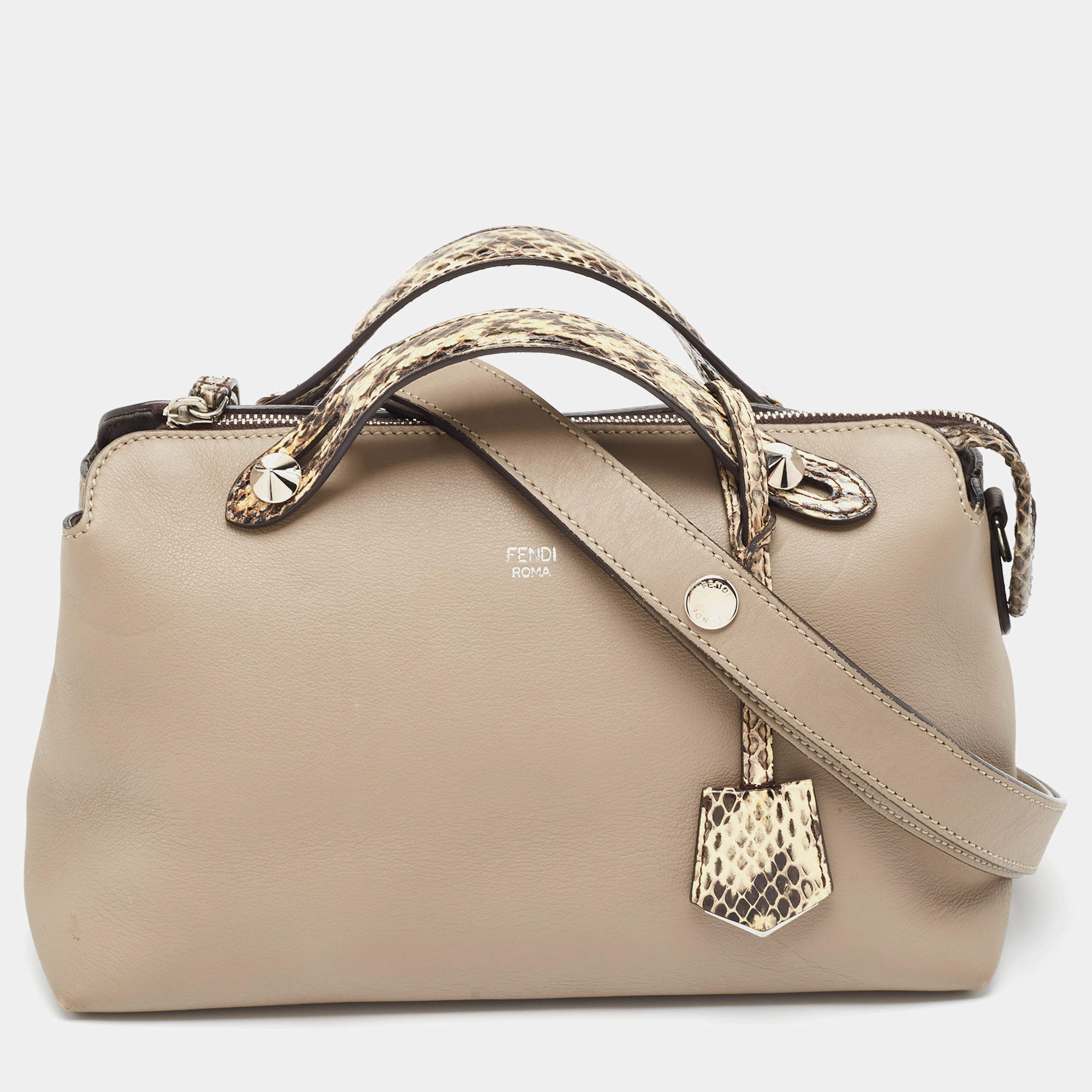 Pre Owned Fendi Beige/Cream Leather and Python Small By The Way Shoulder Bag
