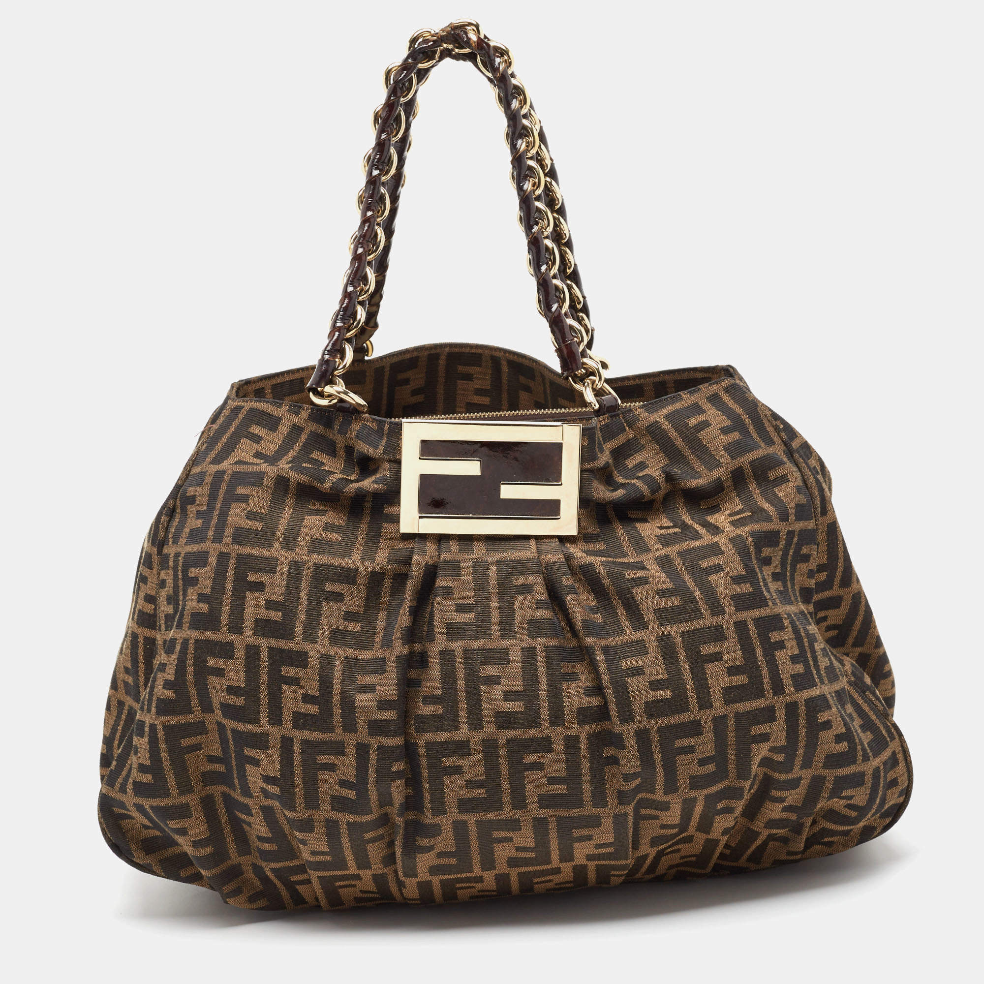 Pre Owned Fendi Tobacco Zucca Canvas Mia Shoulder Bag