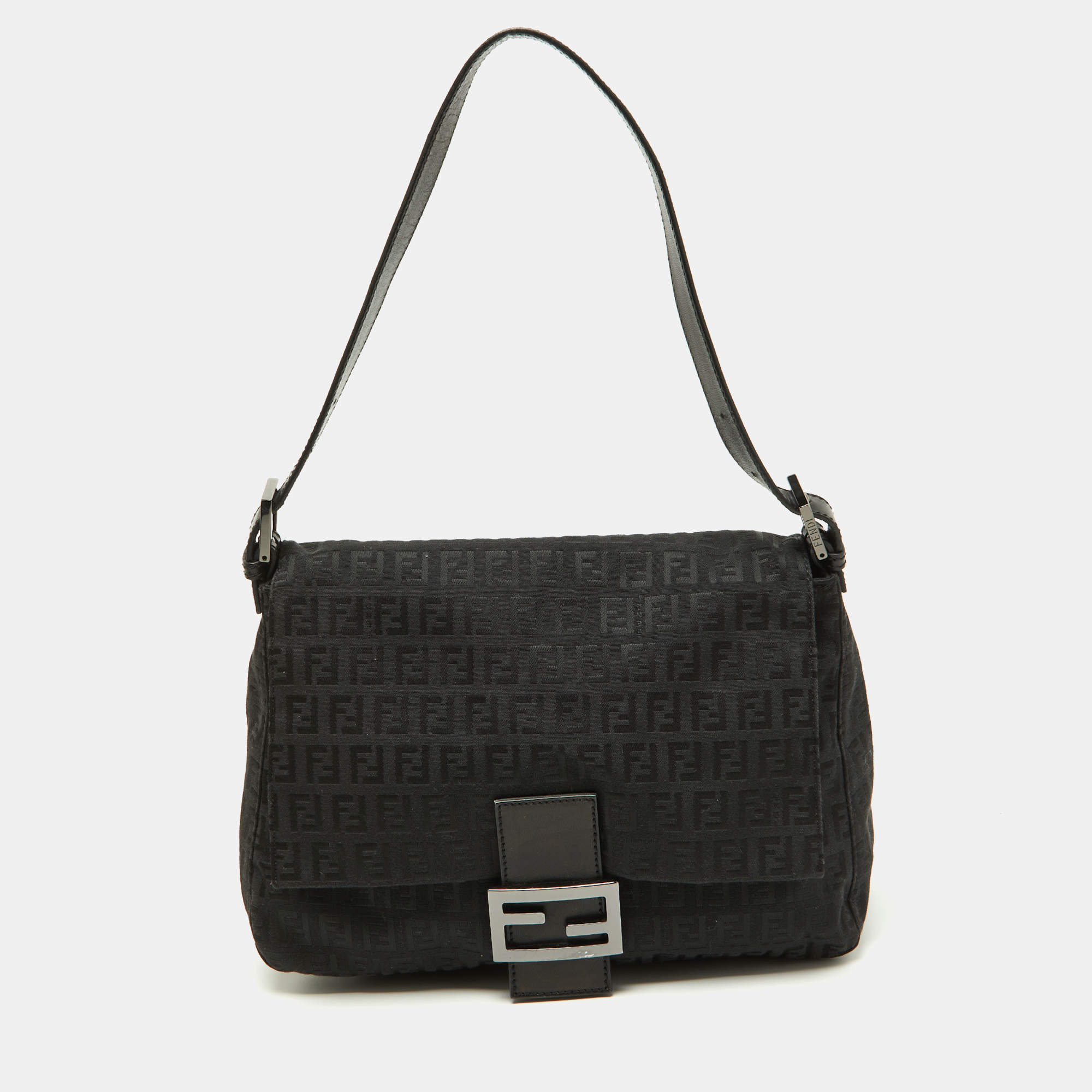 Pre Owned Fendi Black Zuchinno Fabric and Leather Mama Baguette Shoulder Bag