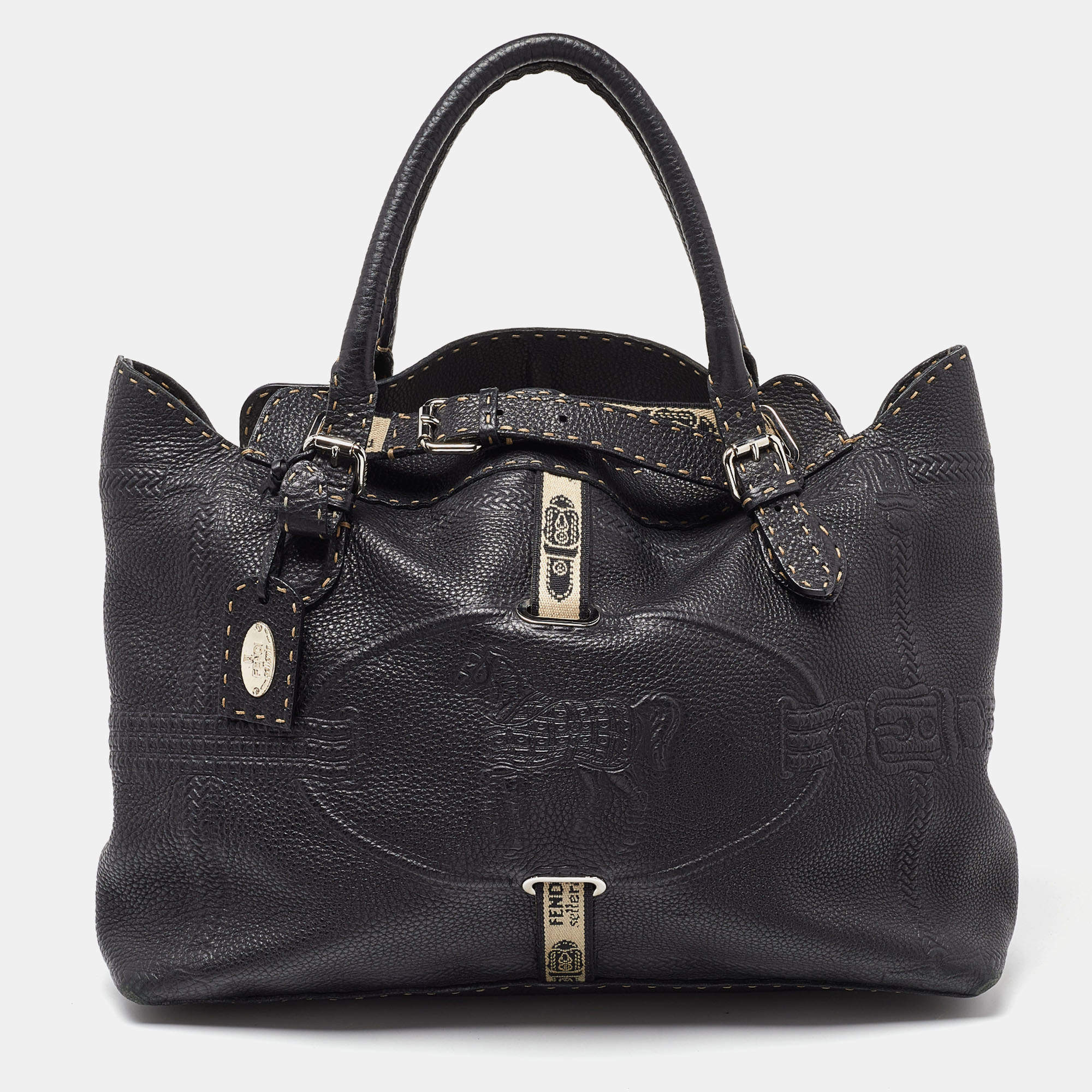 Pre Owned Fendi Black Selleria Leather Grand Villa Borghese Tote