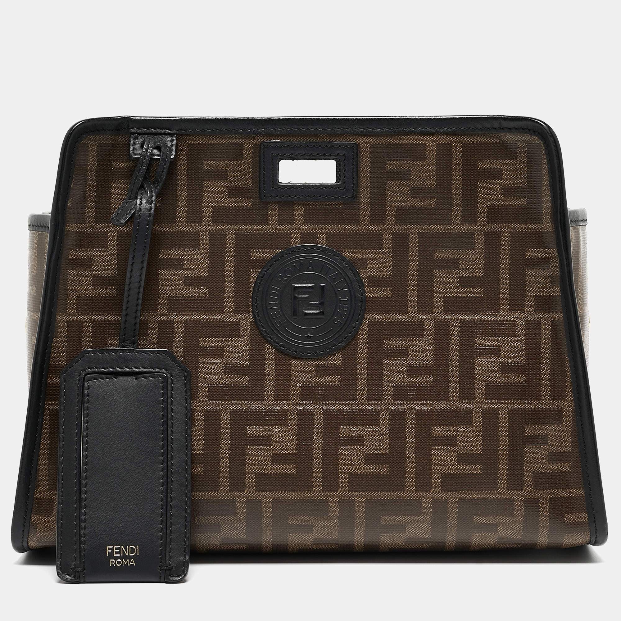 Pre Owned Fendi Brown/Black Zucca Coated Canvas Peekaboo Defender Cover