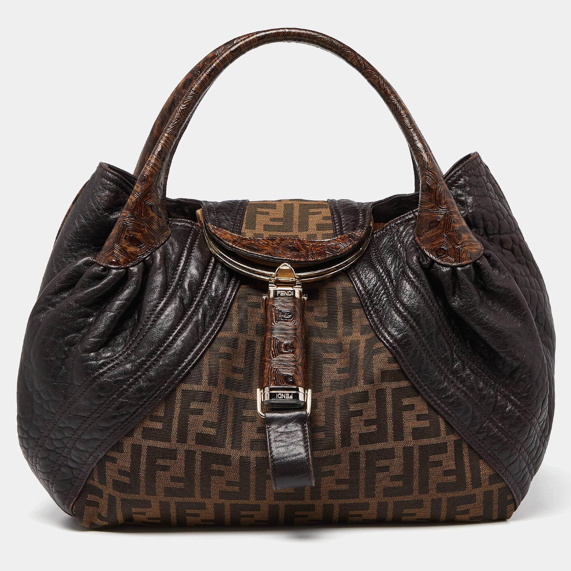 Pre Owned Fendi Tobacco Textured Leather Spy Bag