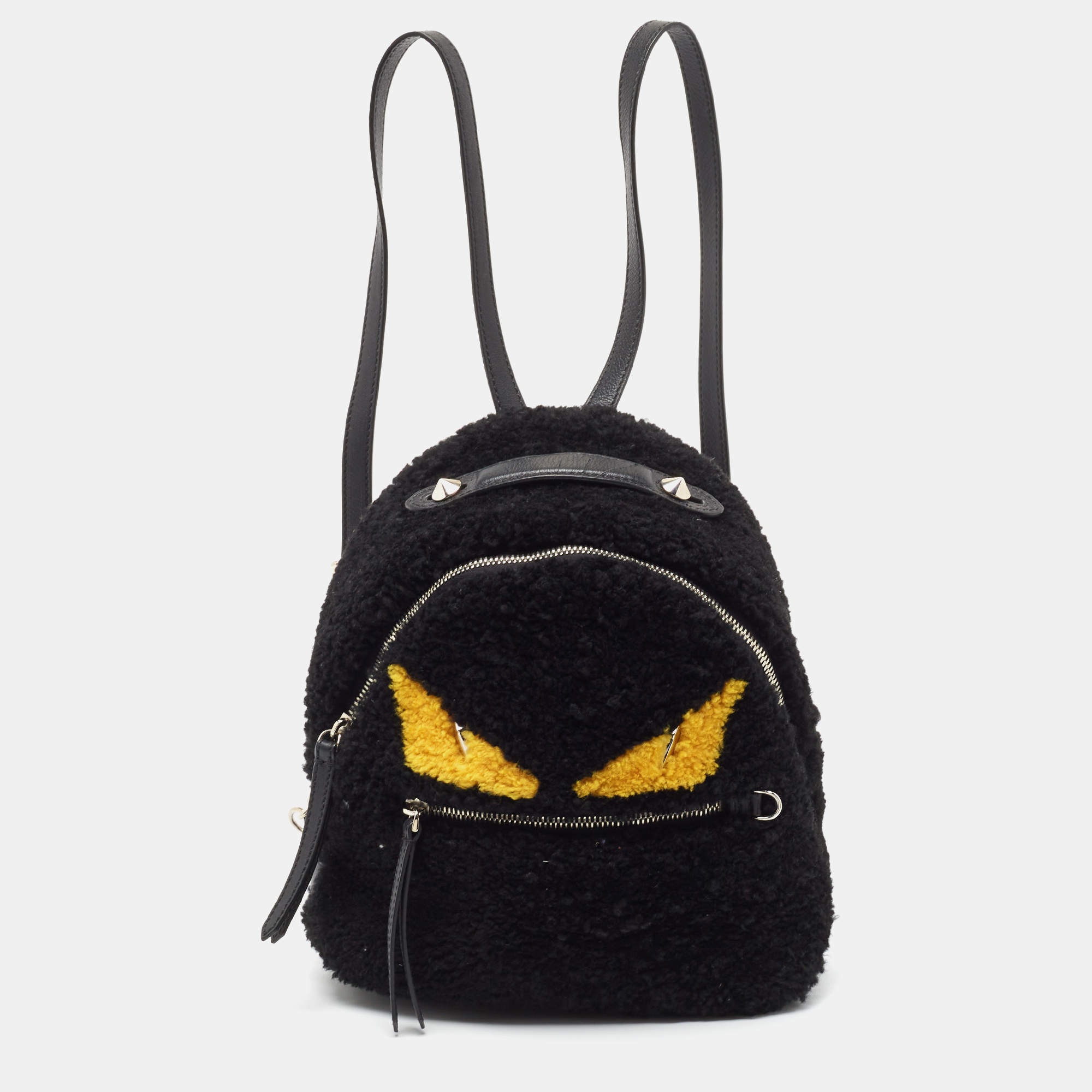 Fendi Black Shearling and Leather Monster Backpack Fendi TLC