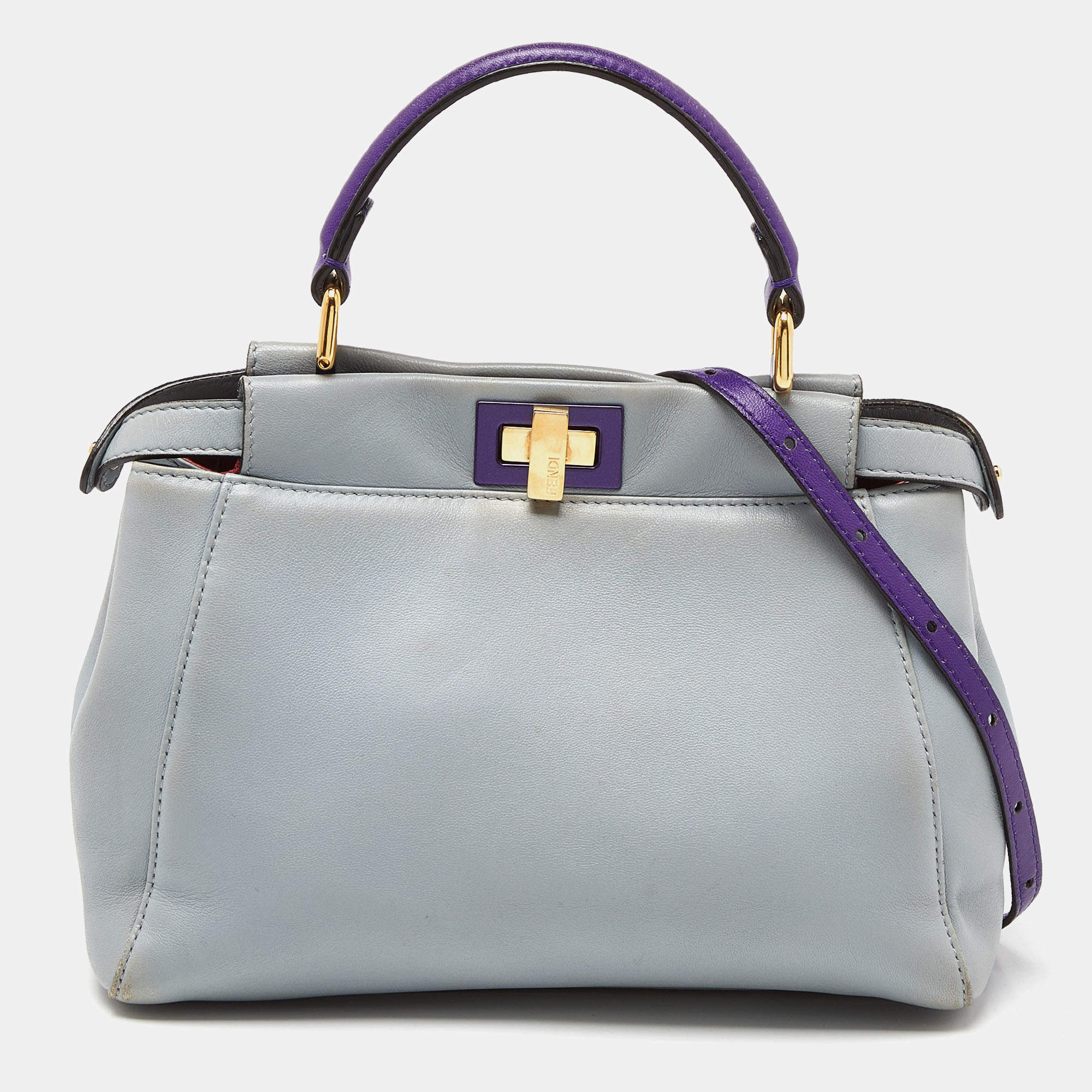 Pre Owned Fendi Blue/Purple Leather Mini Peekaboo Top Handle Bag