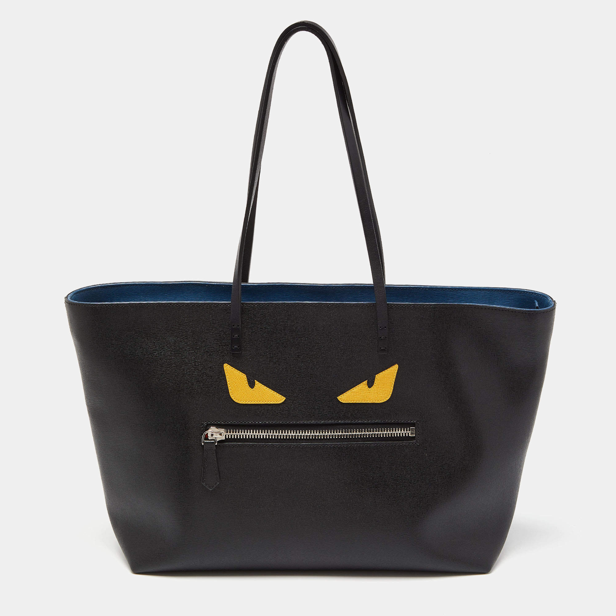 مملوكة مسبقًا Fendi Black/Yellow Leather Monster Roll Shopper Tote