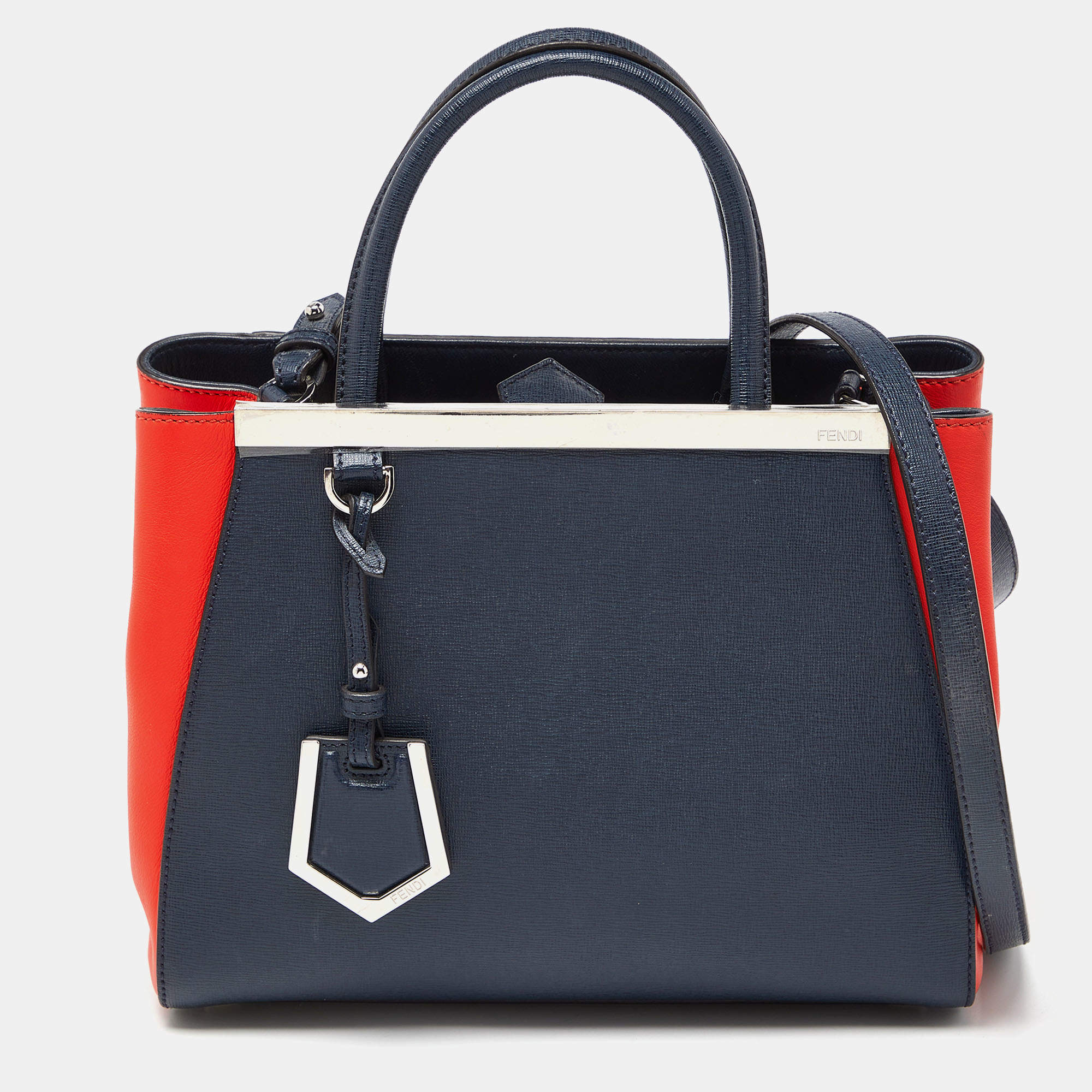 Fendi Navy Blue/Red Leather Petite Sac 2jours Tote