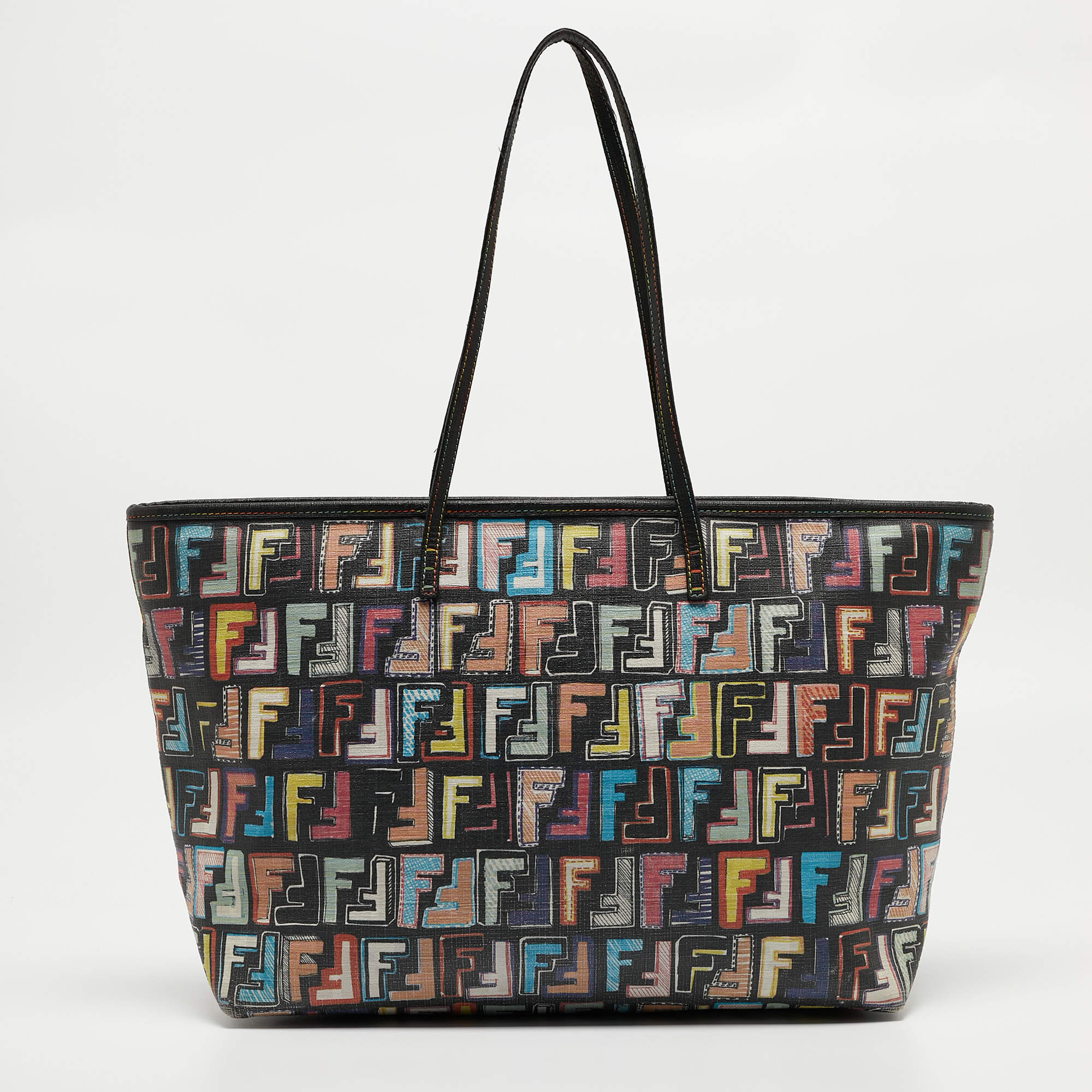 Pre Owned Fendi Multicolor Zucca Print Coated Canvas and Leather Roll Tote
