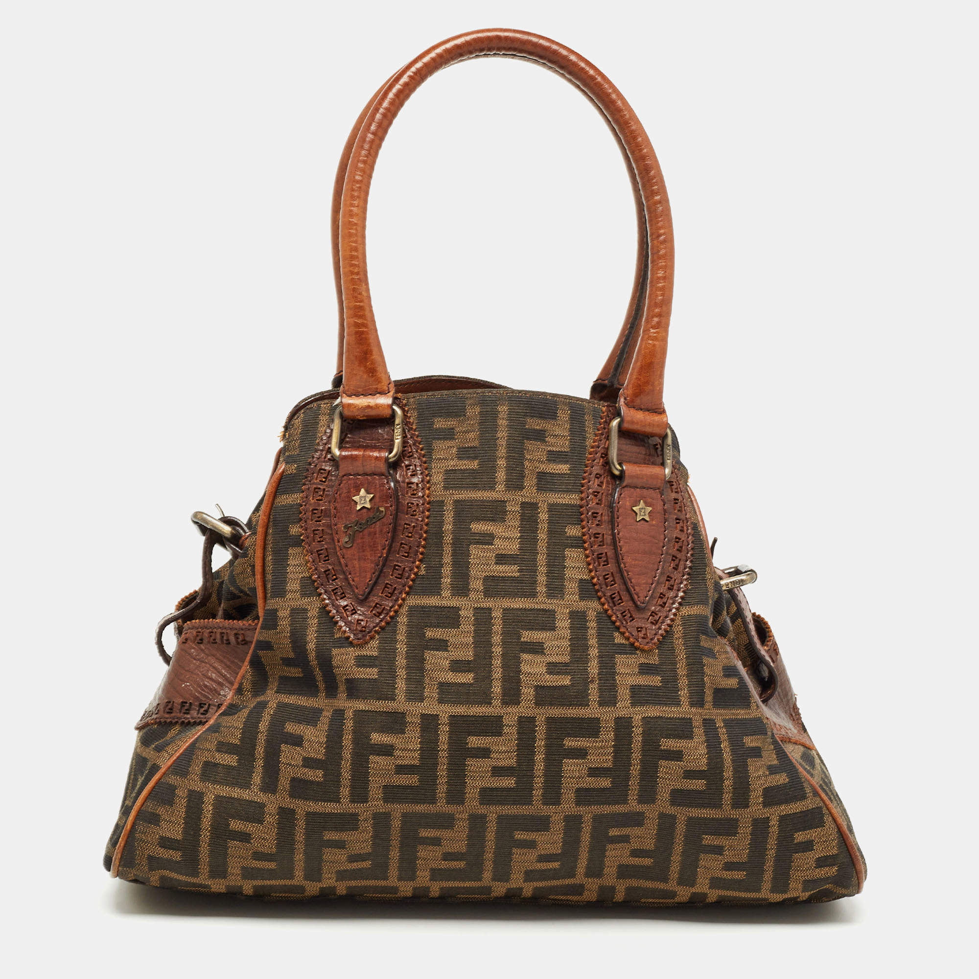 Pre Owned Fendi Brown/Tobacco Zucca Canvas and Leather Small Chef De Jour Bag