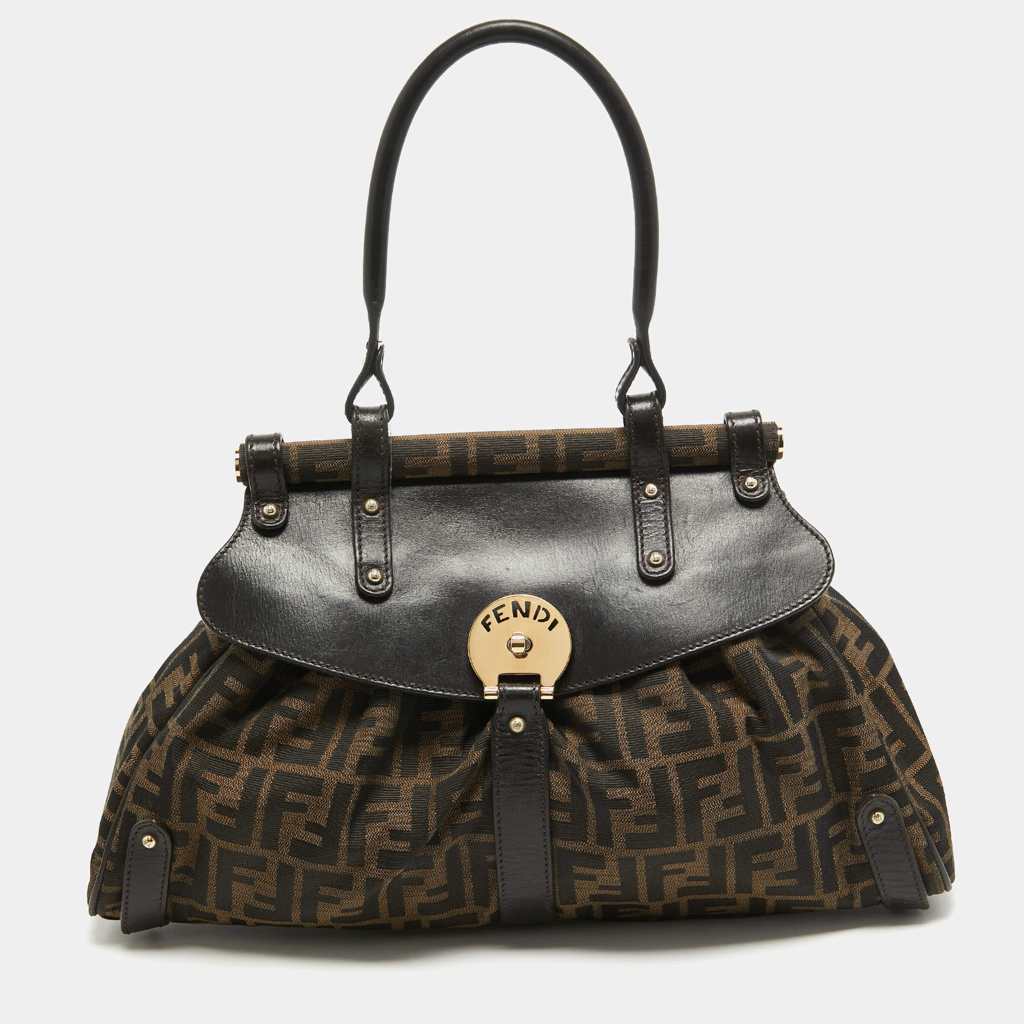 Pre Owned Fendi Tobacco Zucca Canvas and Leather Magic Bag