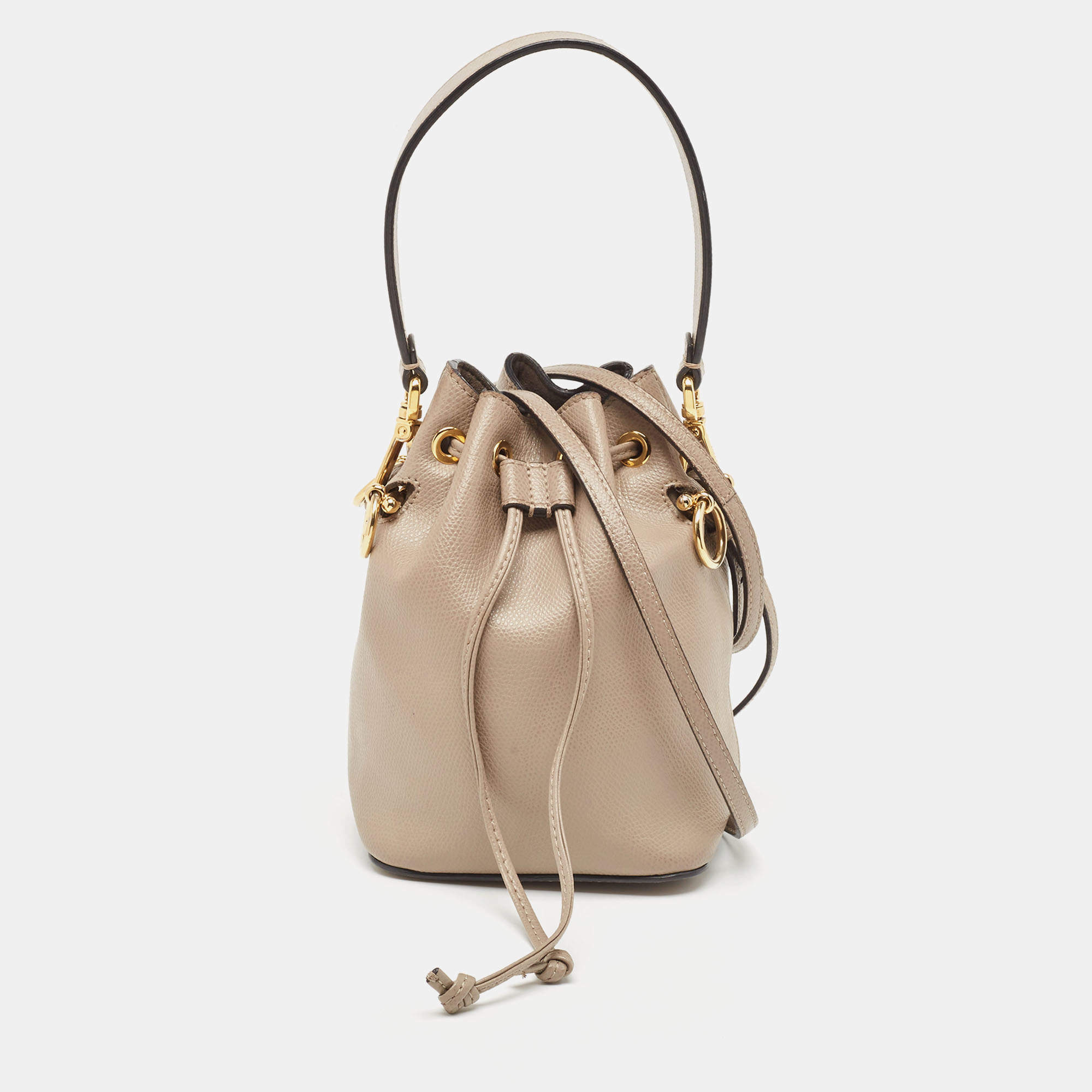 Pre Owned Fendi Beige Leather Mini Mon Tresor Drawstring Bucket Bag