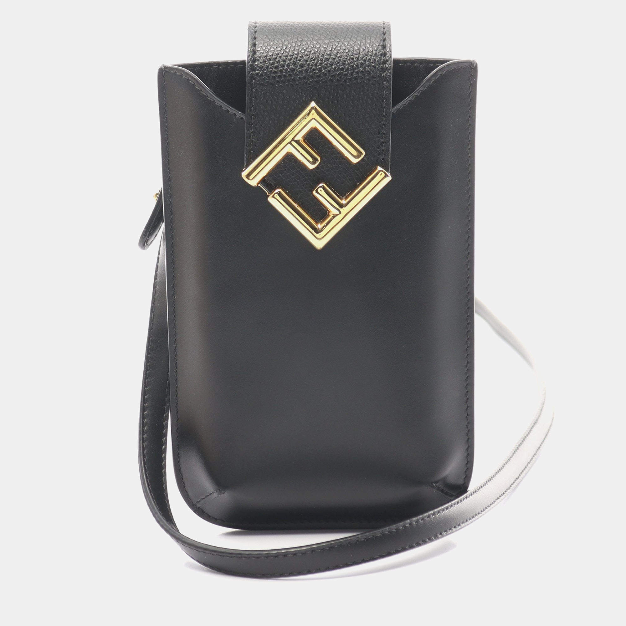 Fendi FF Diamond Phone pouch Shoulder bag Leather Black Fendi TLC