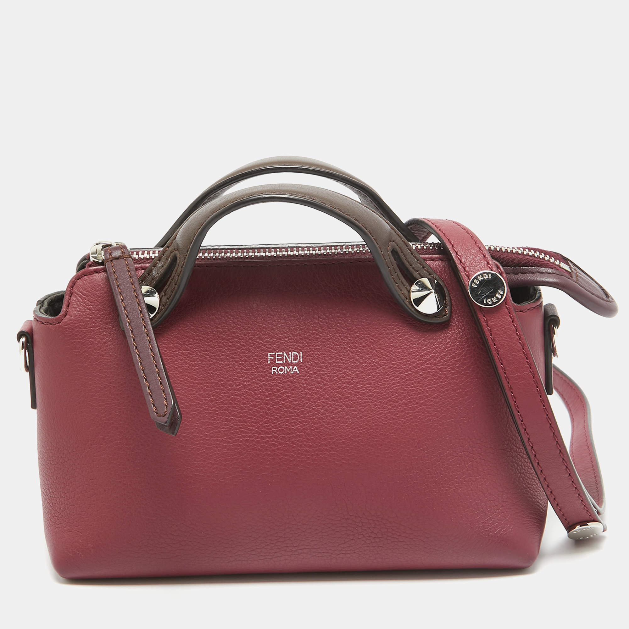 Pre Owned Fendi Burgundy/Brown Leather Mini By The Way Shoulder Bag