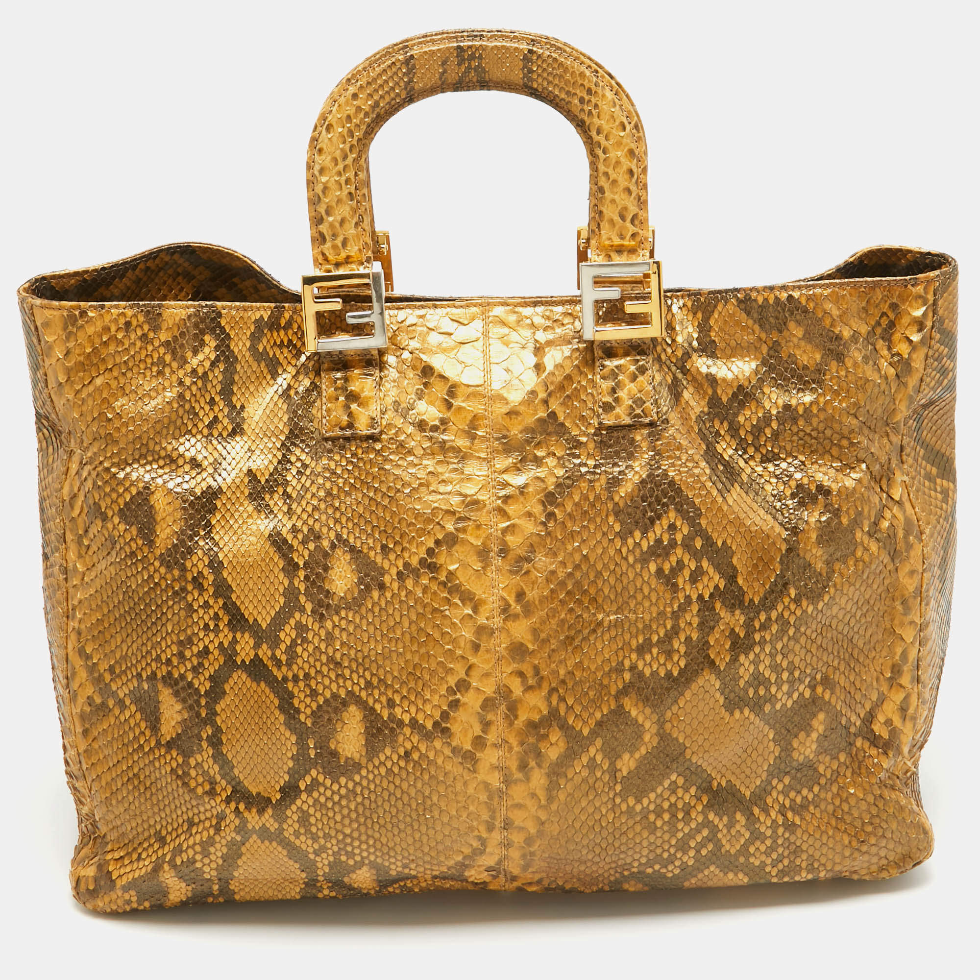 Pre Owned Fendi Cream/Black Python Twins Tote