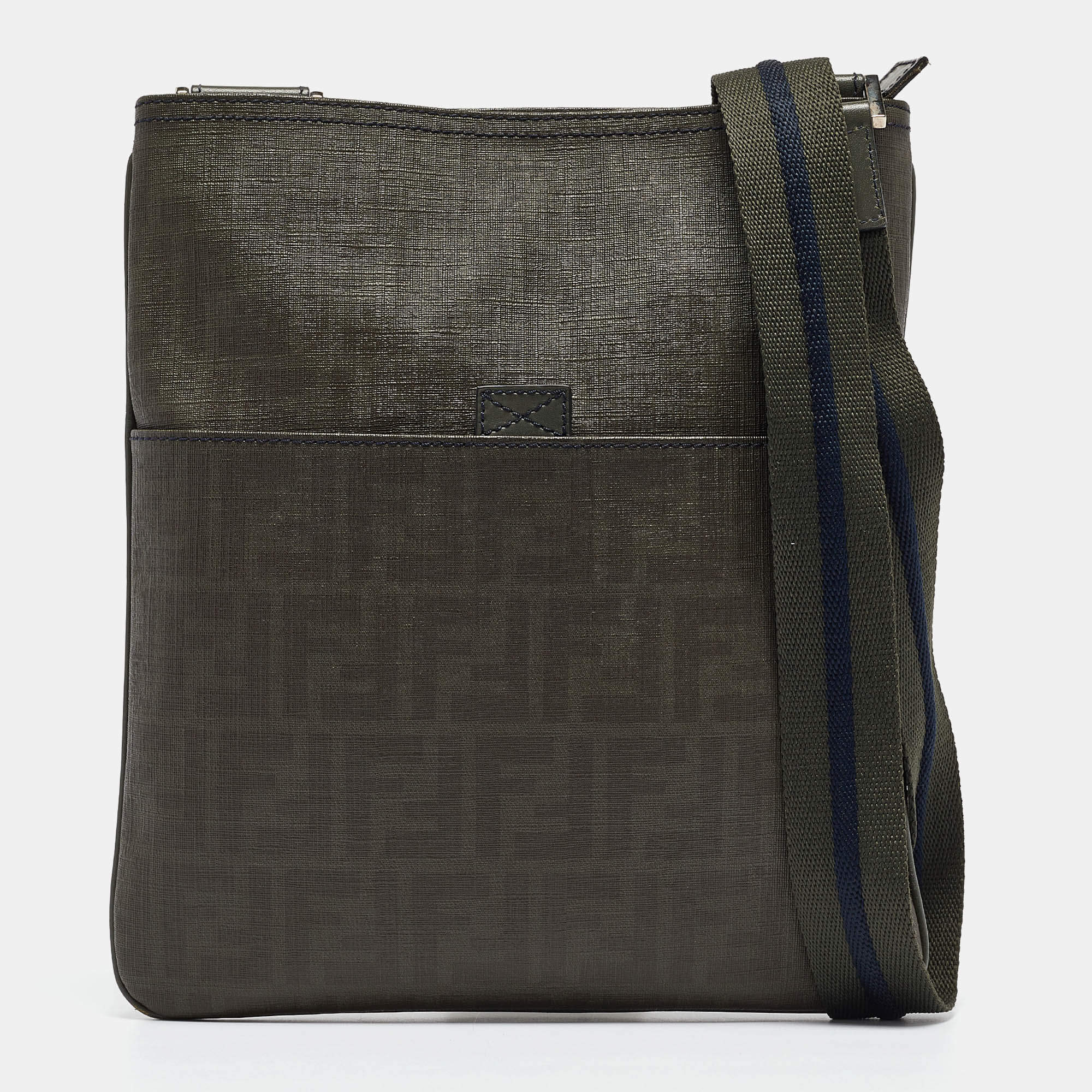 Fendi Green Zucca Spalmati Canvas Messenger Bag