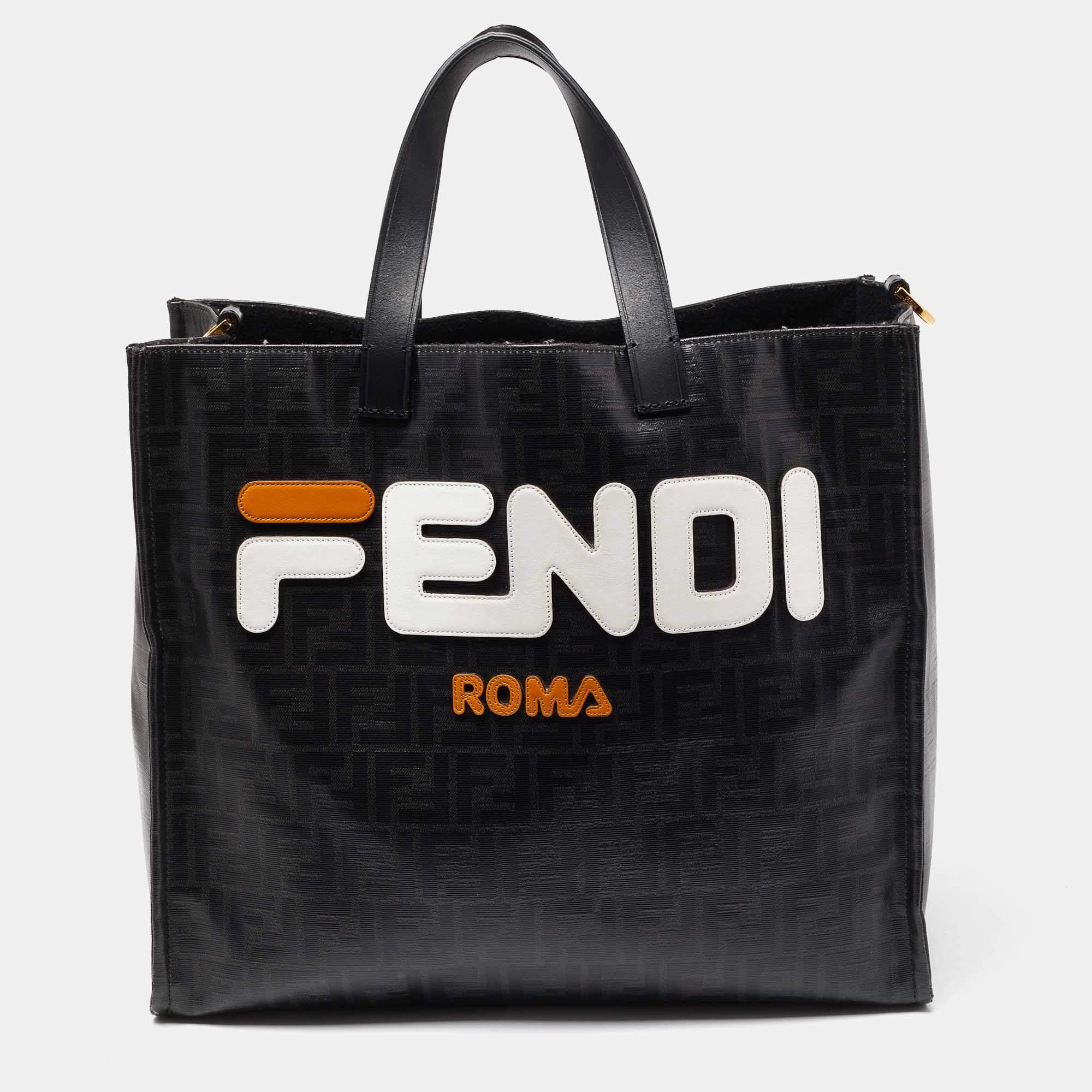 Pre Owned Fendi x Fila Black Zucca Coated Canvas Mania Shopping Tote