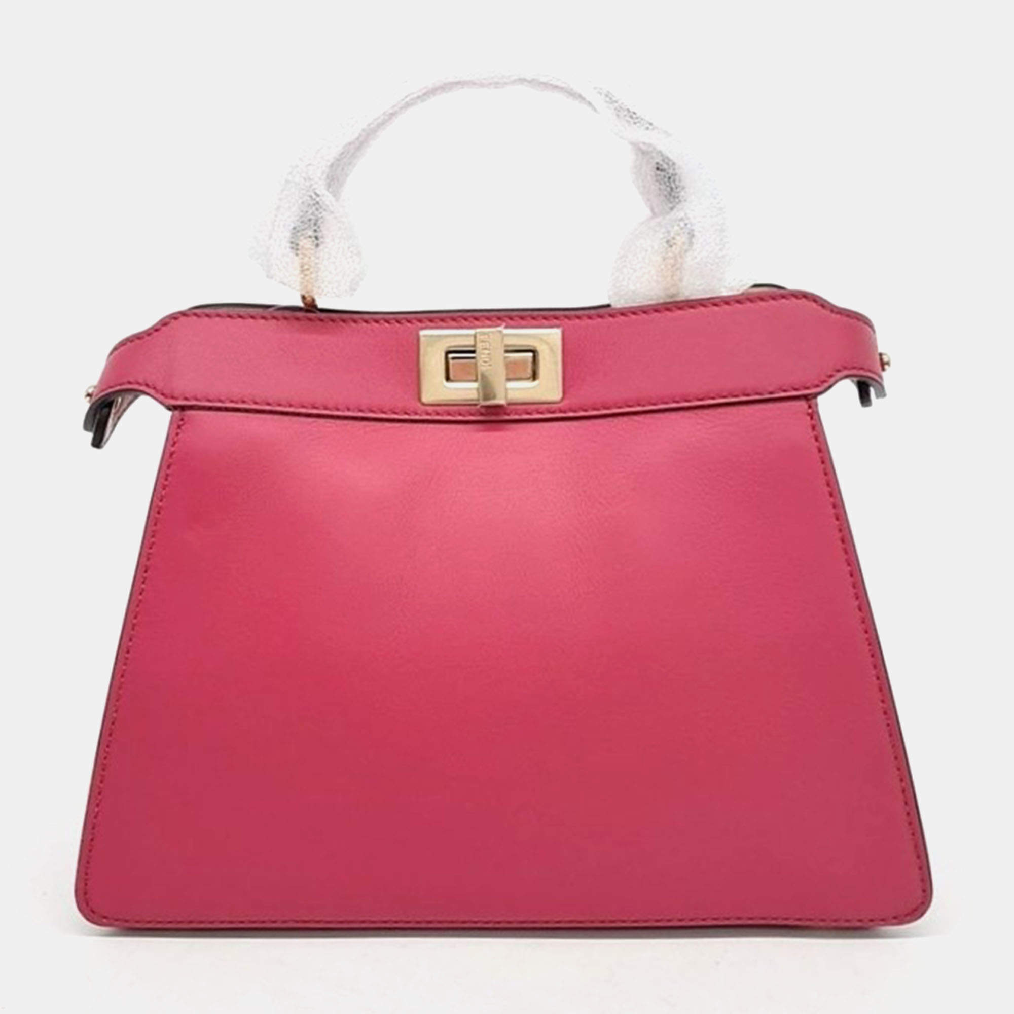 Fendi Hot Pink Leather Small Peekaboo ISeeU Tote Bag