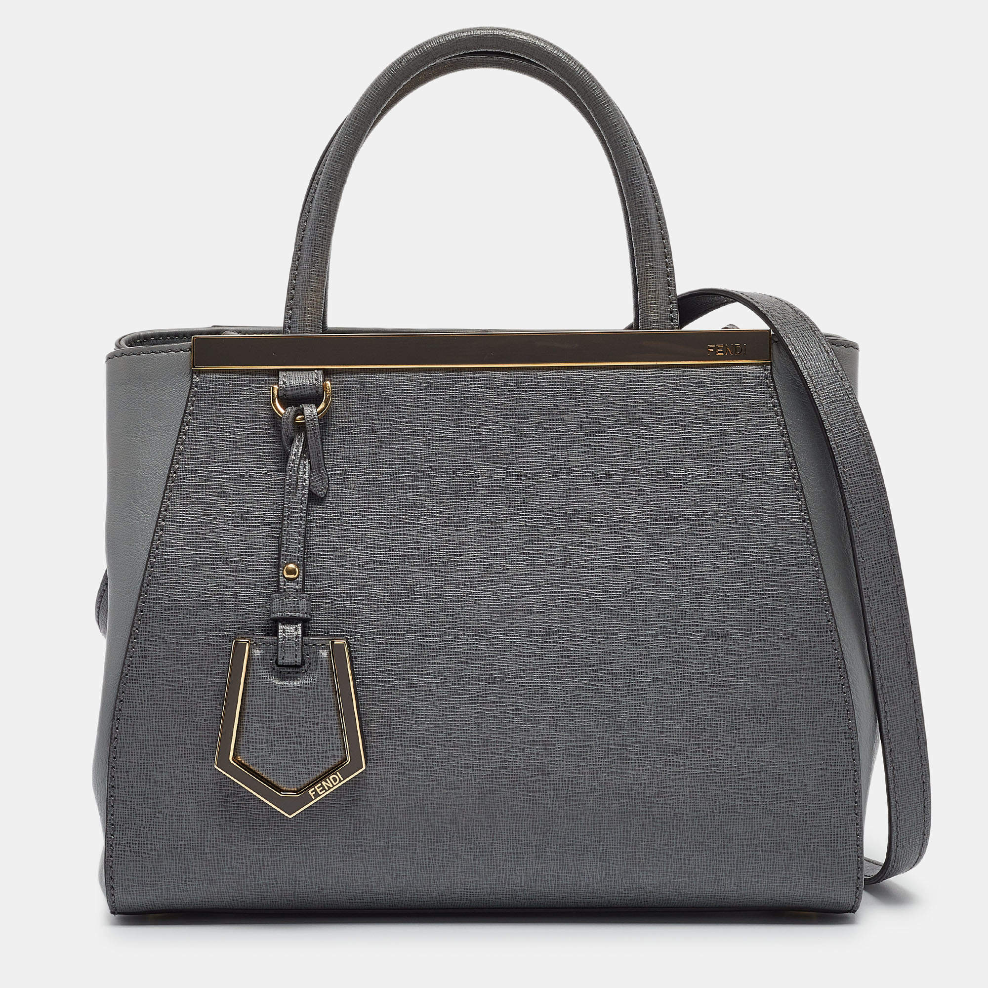Pre Owned Fendi Grey Leather Mini 2Jours Tote