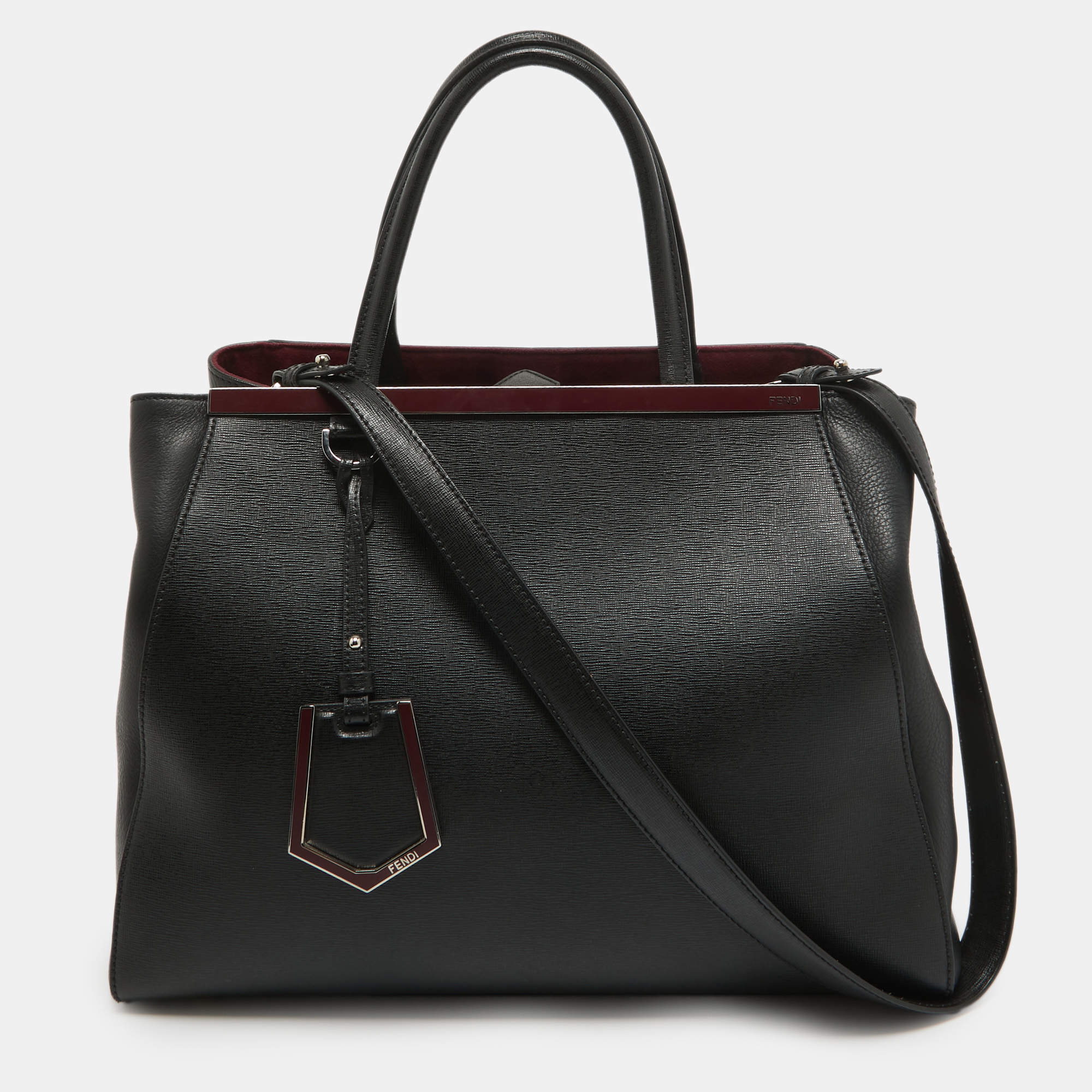 Pre Owned Fendi Black Leather Medium 2Jours Tote