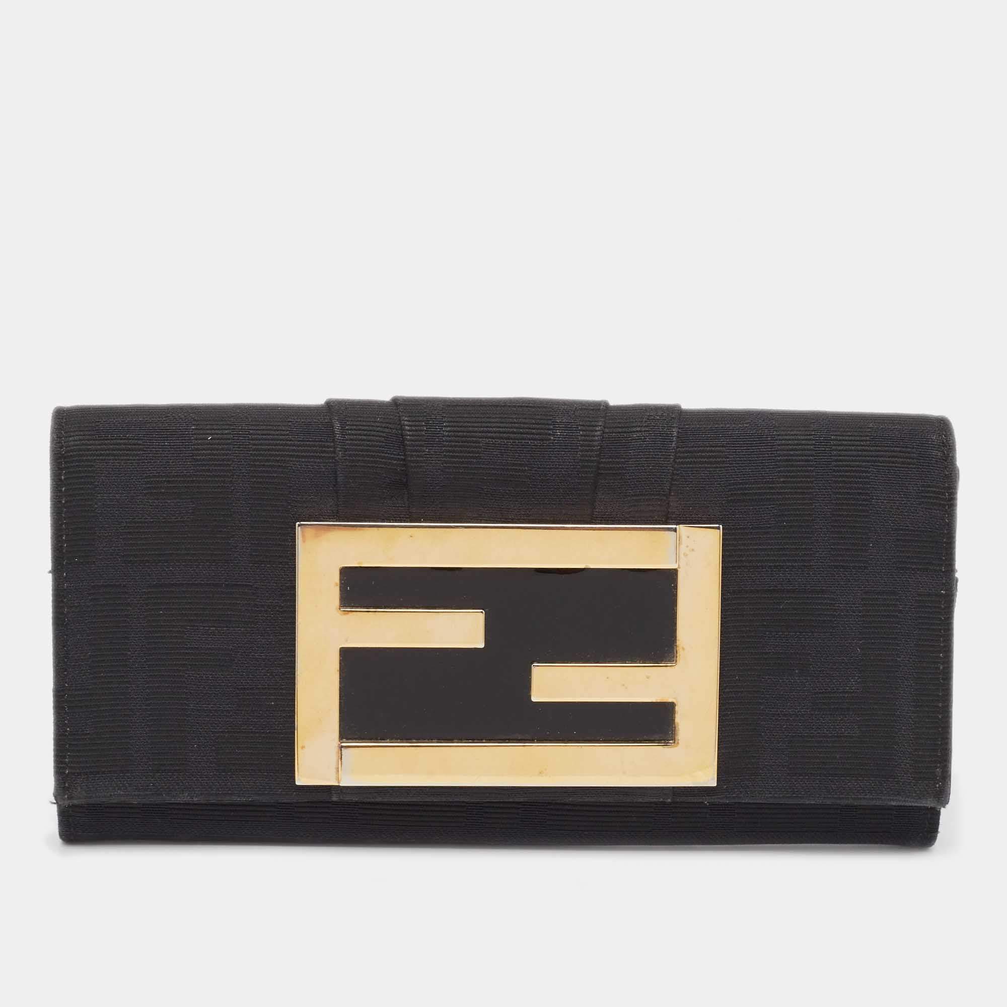 Fendi Black Zucca Canvas and Patent Leather Mia Continental Wallet