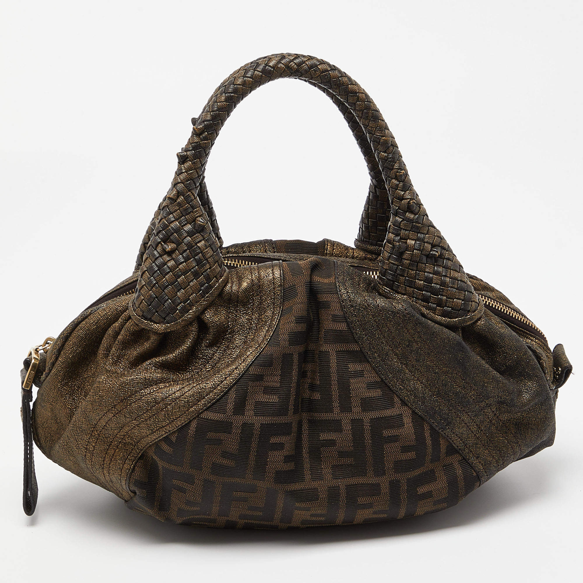Fendi Metallic/Brown Zucca Coated Canvas and Fabric Mini Spy Hobo 
