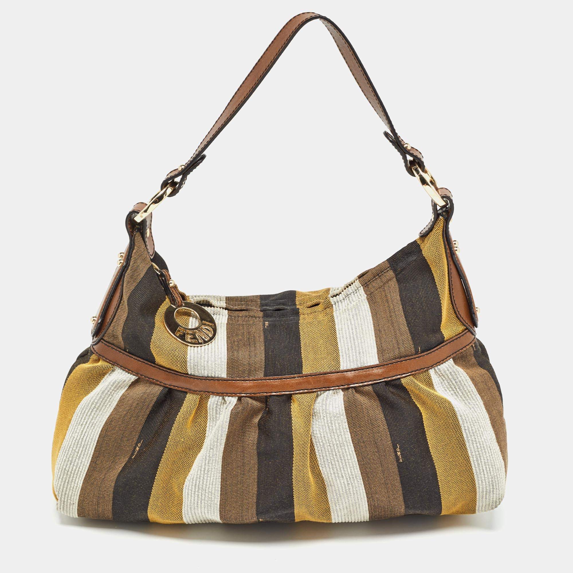 Pre Owned Fendi Multicolor Pequin Stripe Canvas and Leather Chef Hobo