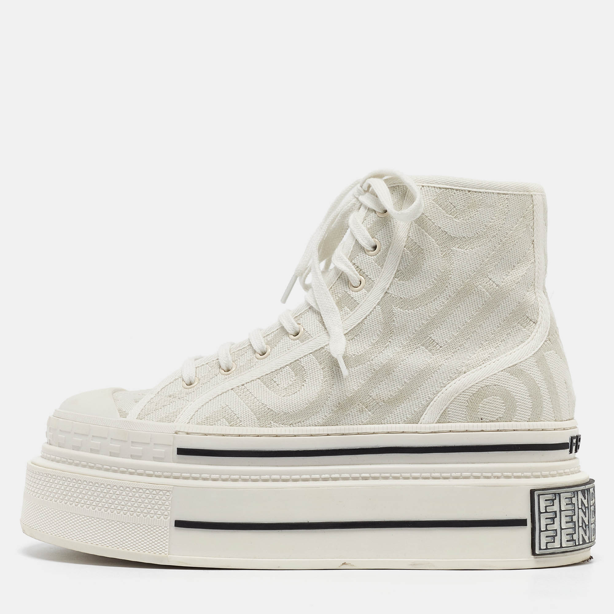 Pre Owned Fendi White Canvas High Top Sneakers Size 39