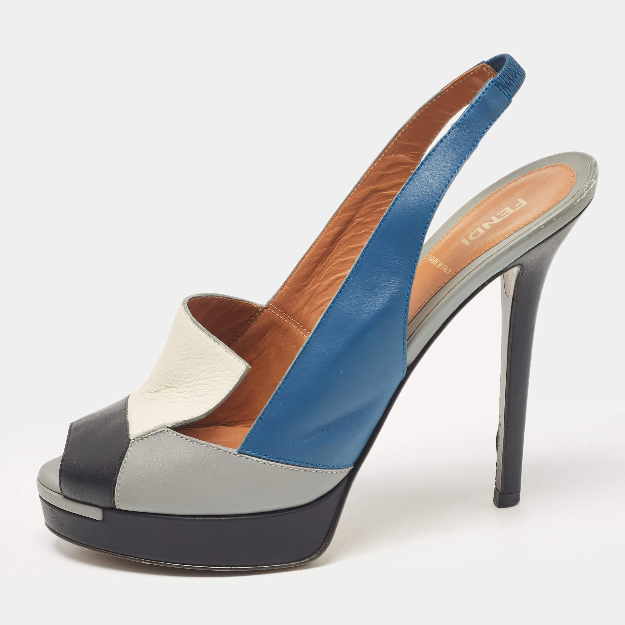 Fendi Multicolor Leather Platform Slingback Sandals Size 39