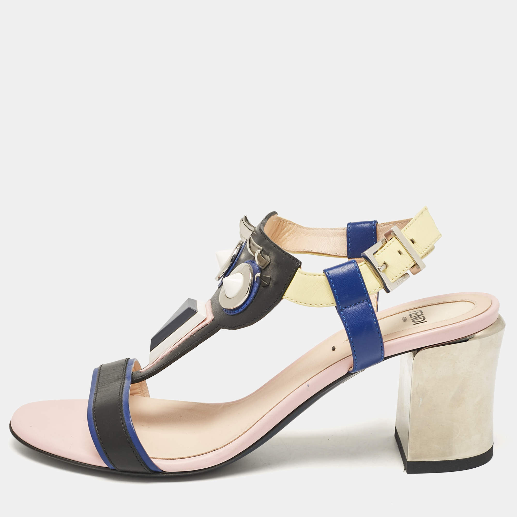 Pre Owned Fendi Multicolor Leather Embellished Ankle Strap Sandals Size 37