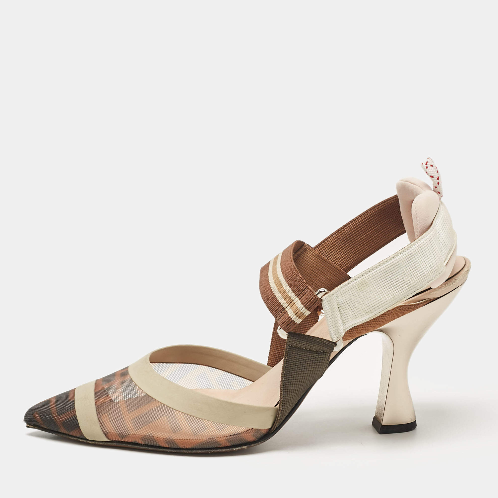 Pre Owned Fendi Multicolor Canvas and Mesh Colibri Pumps Size 39