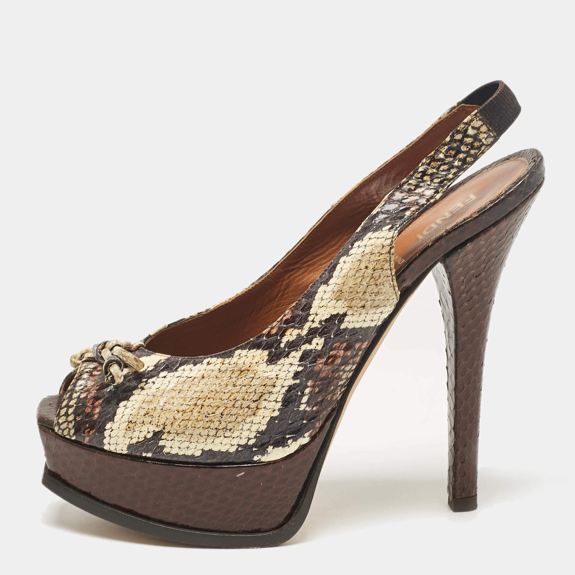 Fendi Multicolor Python Leather Fendista Platform Pumps Size 39.5