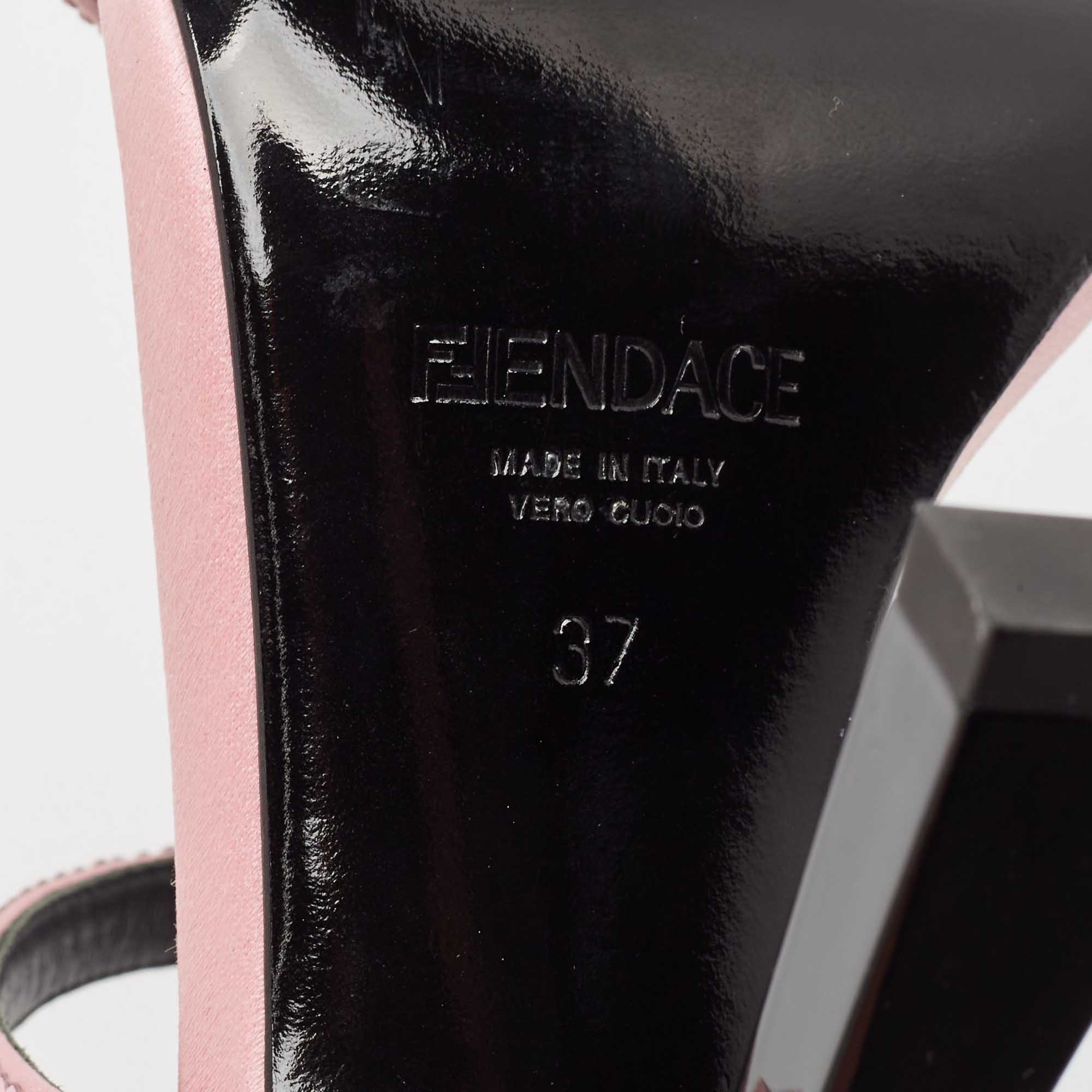 Pre Owned Fendi x Versace Pink Satin Crystal Embellished Ankle Strap Sandals Size 37