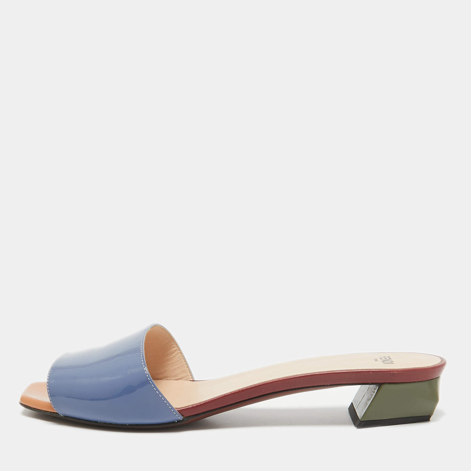 Fendi Multicolor Patent Leather Slide Sandals Size 39.5