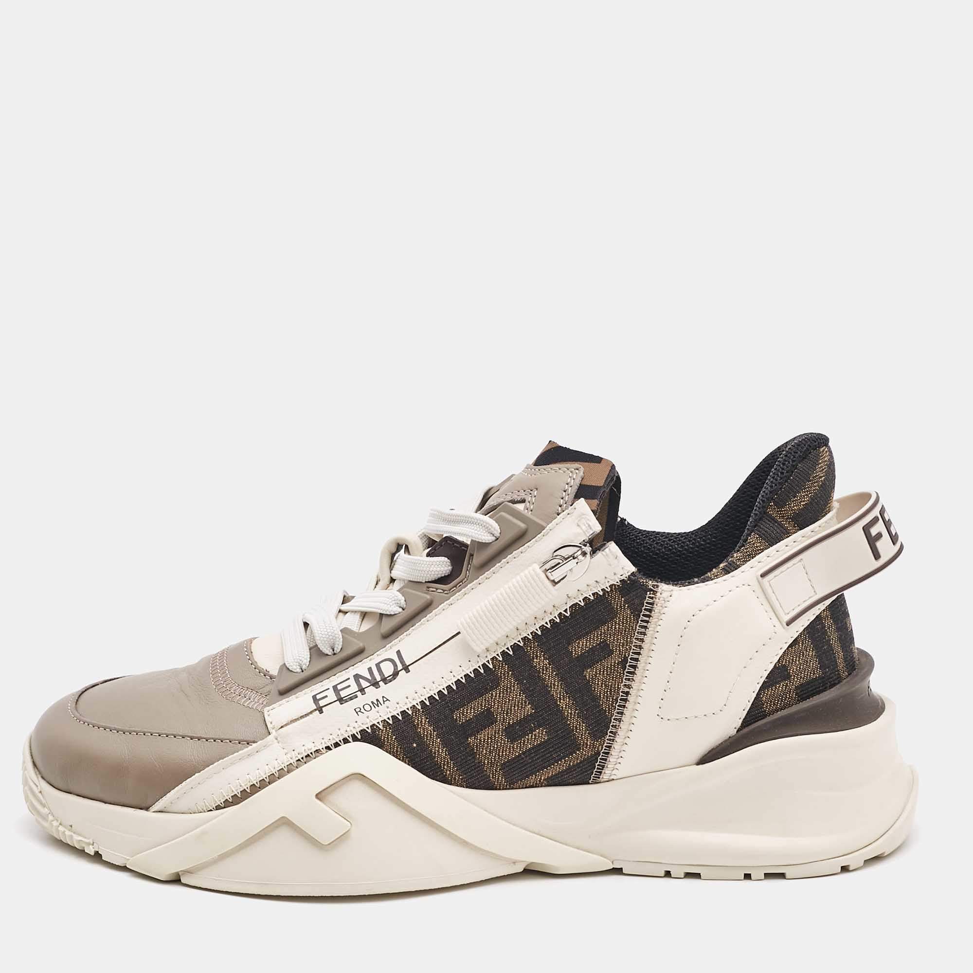 مملوكة مسبقًا Fendi Multicolor Leather and Canvas Flow Low Top Sneakers Size 38