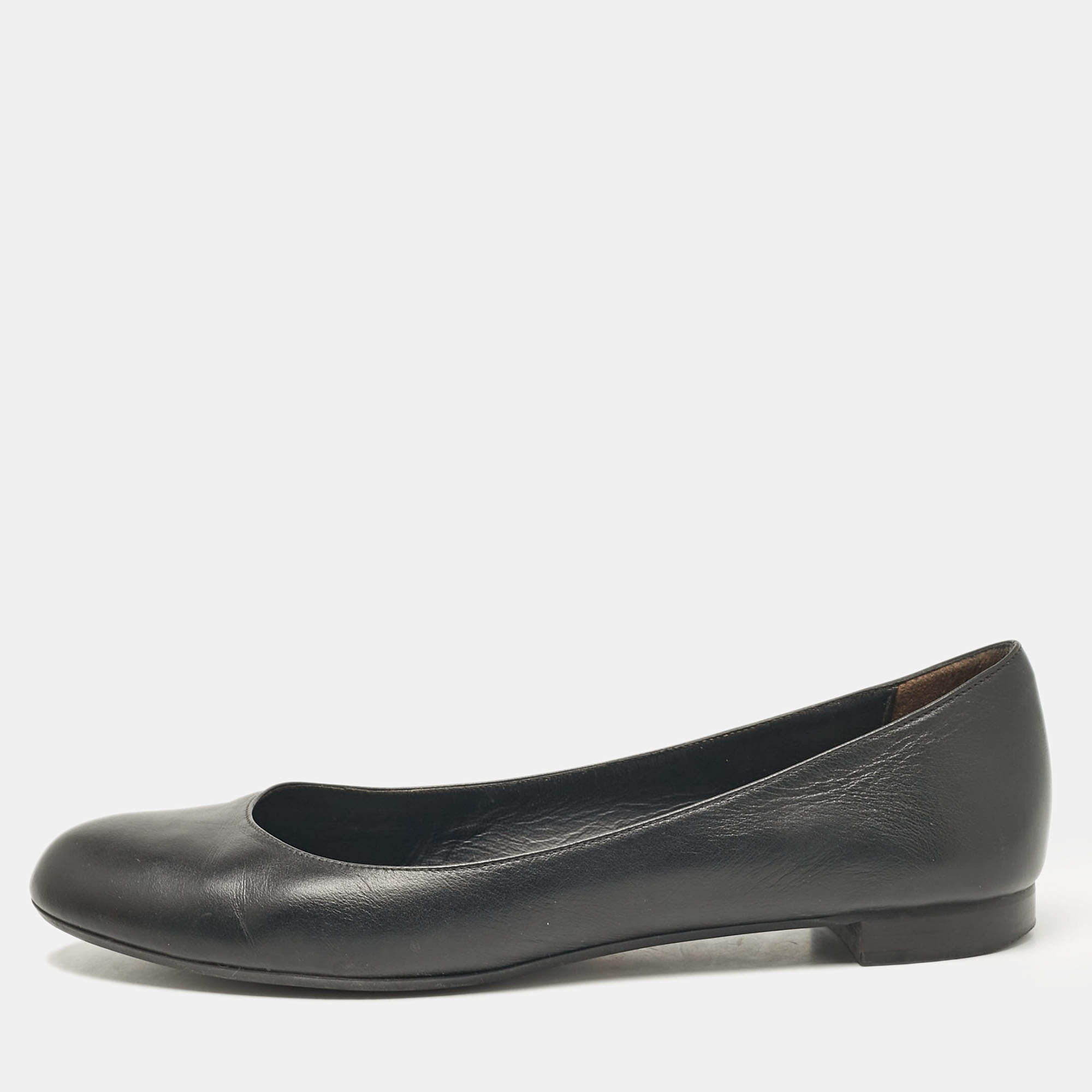 Fendi Black Leather Ballet Flats Size 38.5