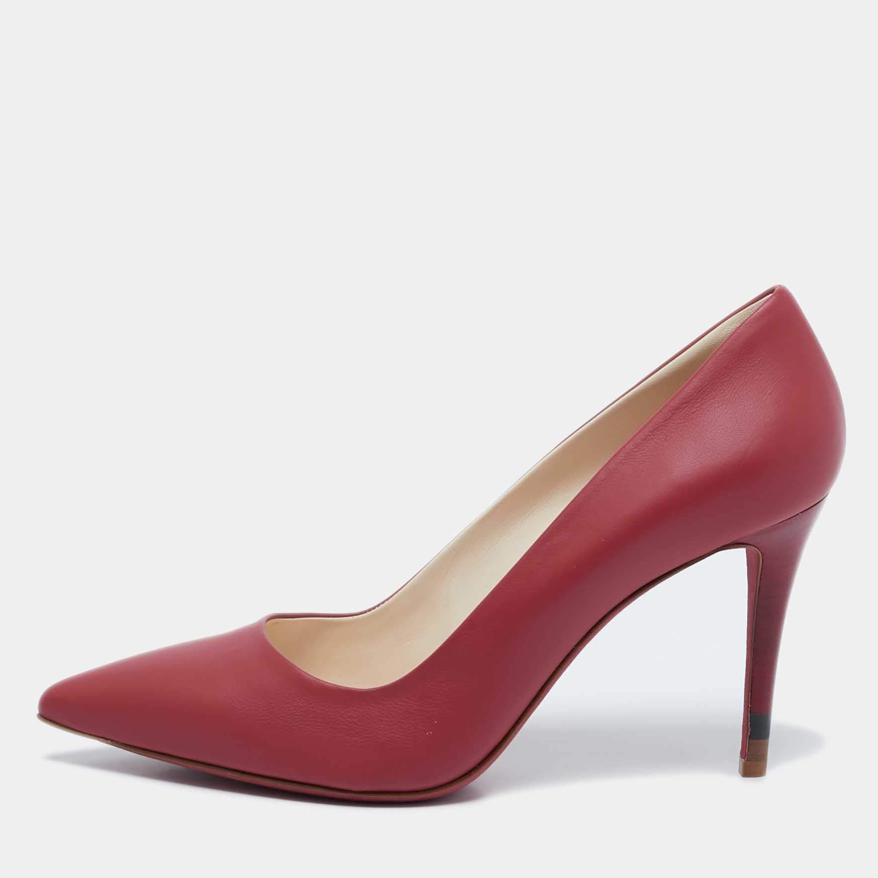 Pre Owned Fendi Burgundy Leather Pointed Toe Pumps Size 40
