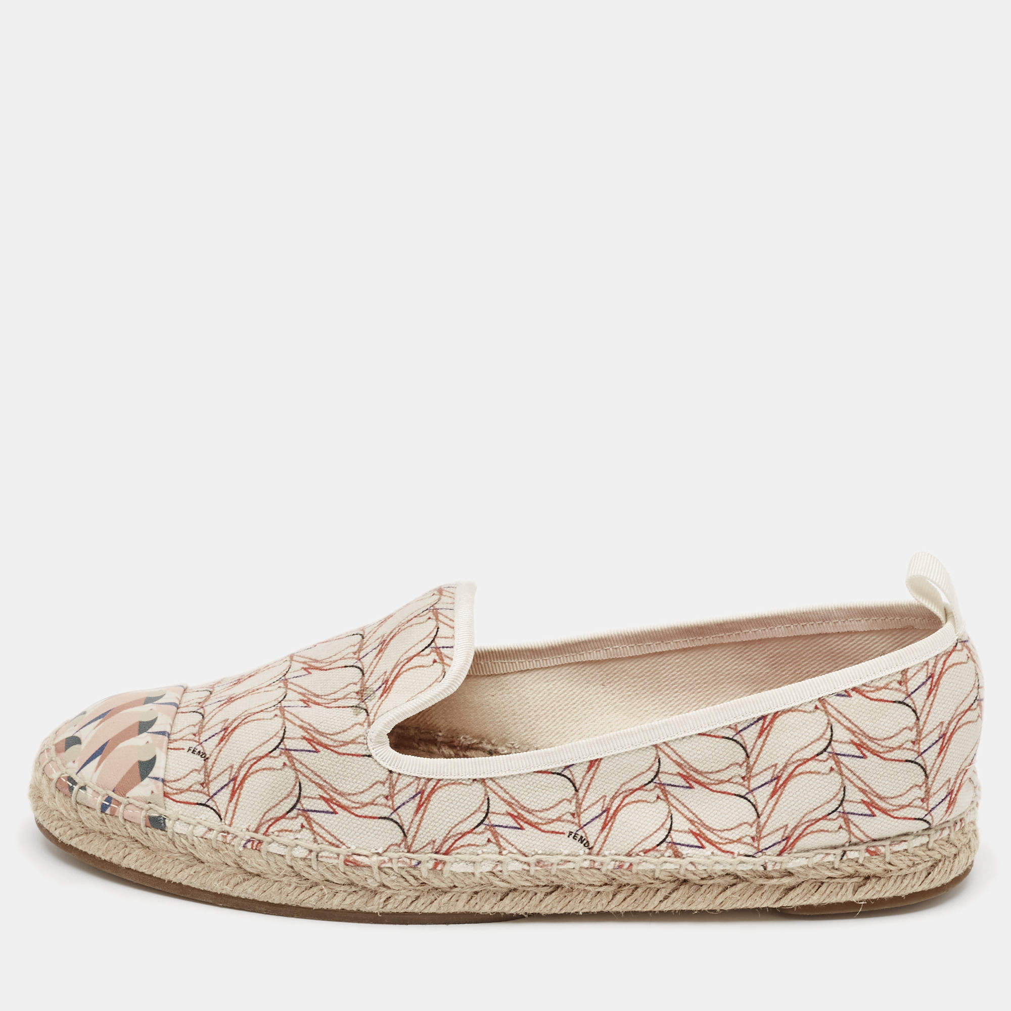 Fendi Multicolor Canvas and Leather Cap Toe Espadrille Flats Size 38