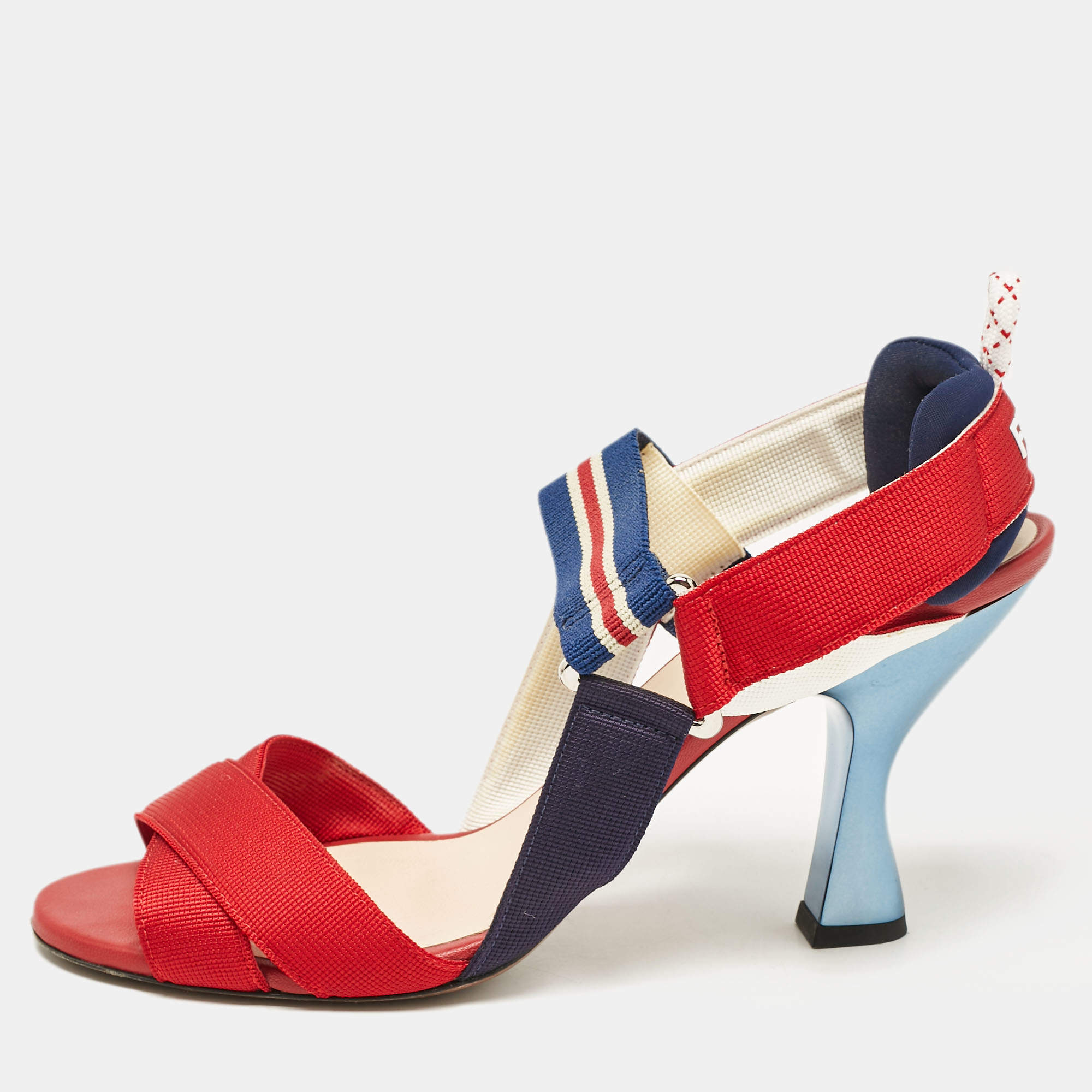 Fendi Multicolor Canvas Ankle Strap Sandals Size 39