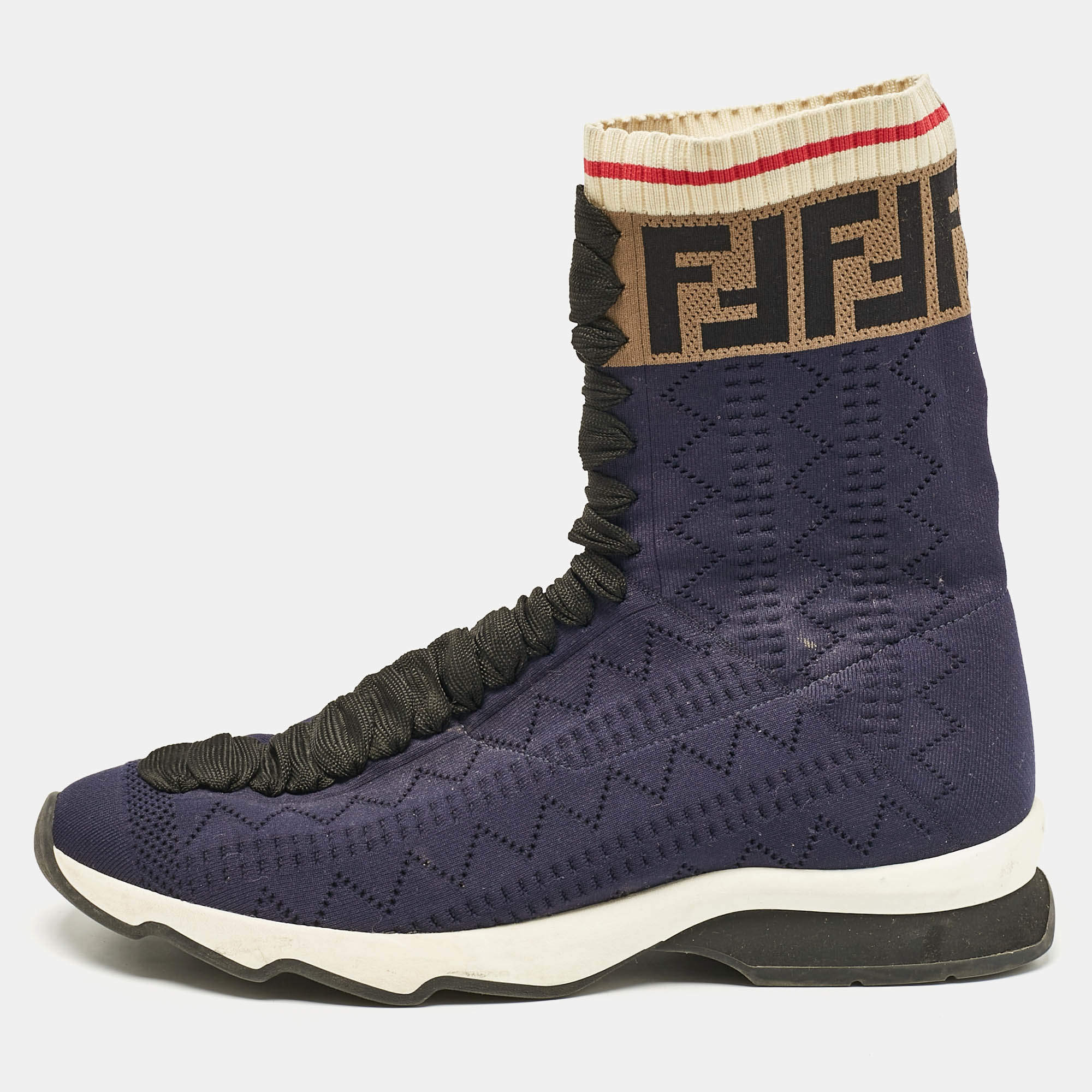 مملوكة مسبقًا Fendi Black Knit Fabric Rockoko High Top Sneakers Size 40