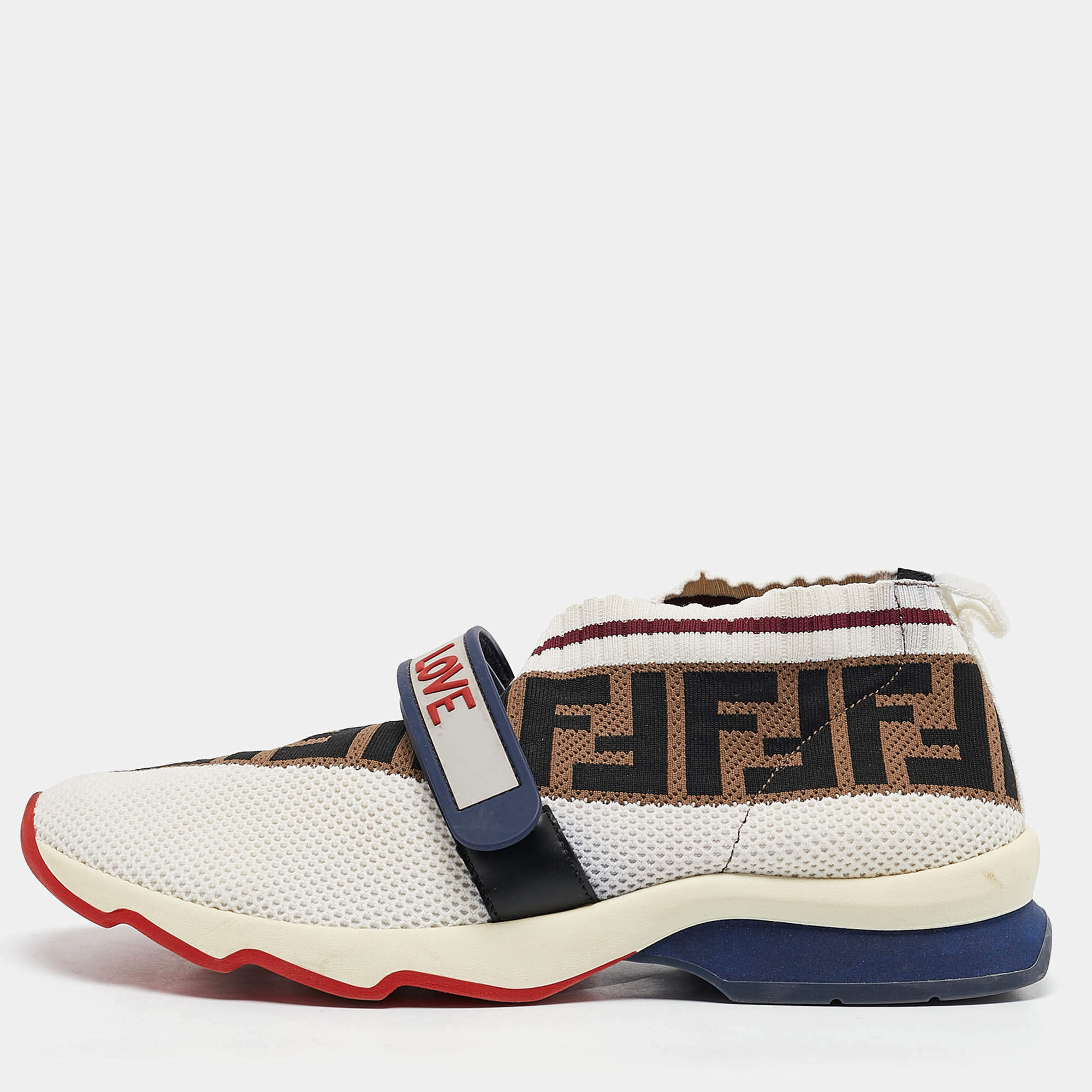 Fendi Brown Knit Fabric Rockoko Low Top Sneakers Size 40