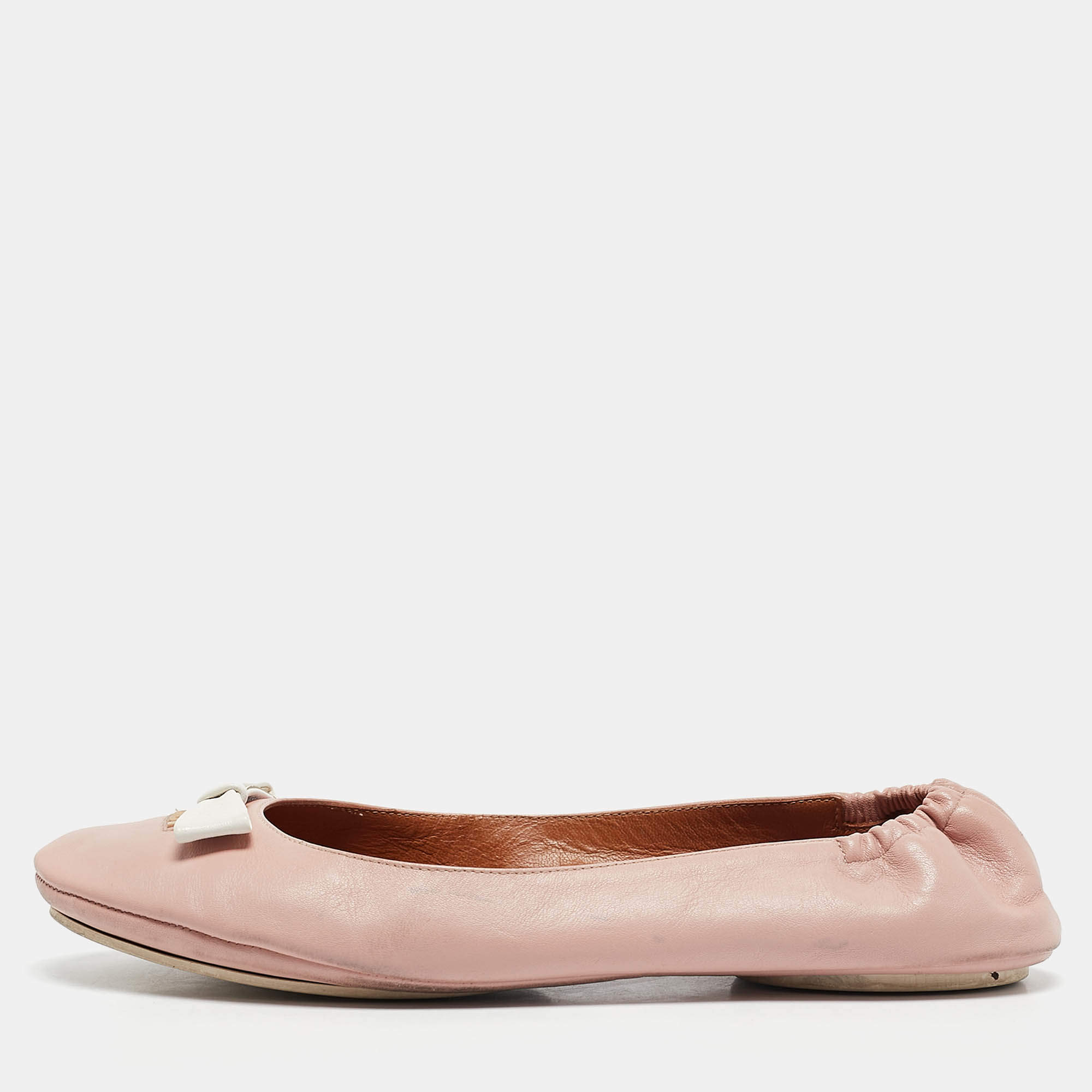 Fendi Beige Leather Let's Dance Bow Ballet Flats Size 38