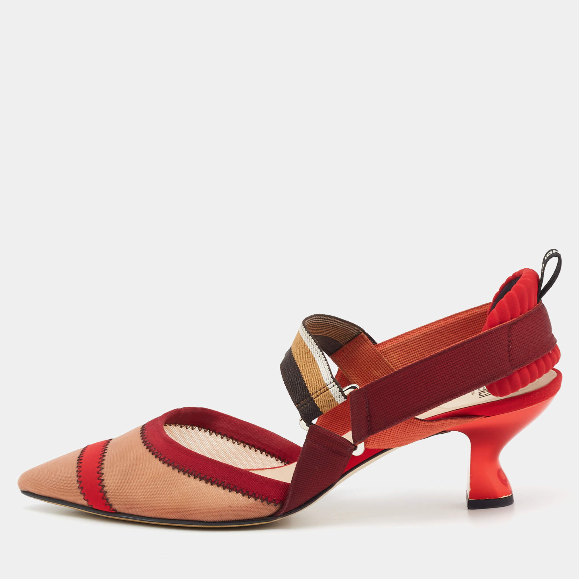 مملوكة مسبقًا Fendi Multicolor Mesh And Fabric Colibri Slingback Sandals Size 42