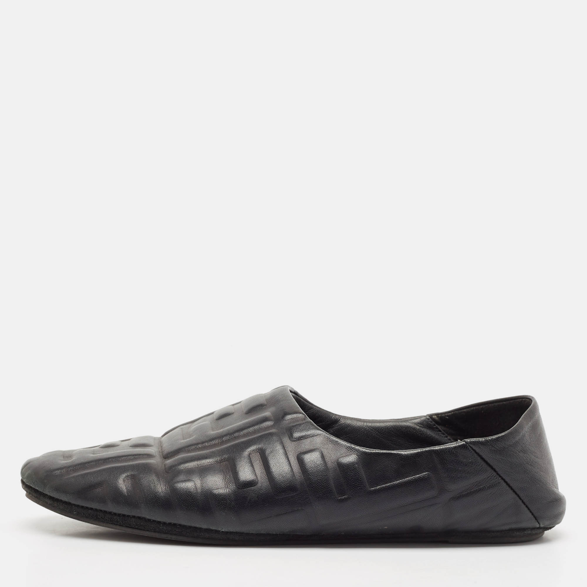 Pre Owned Fendi Black Leather forever fendi Flats Size 38