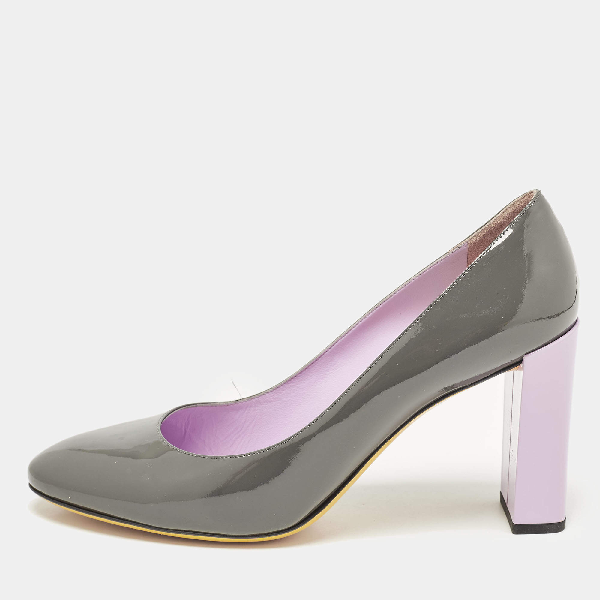 Fendi Grey Patent Leather Round Tote Pumps Size 41