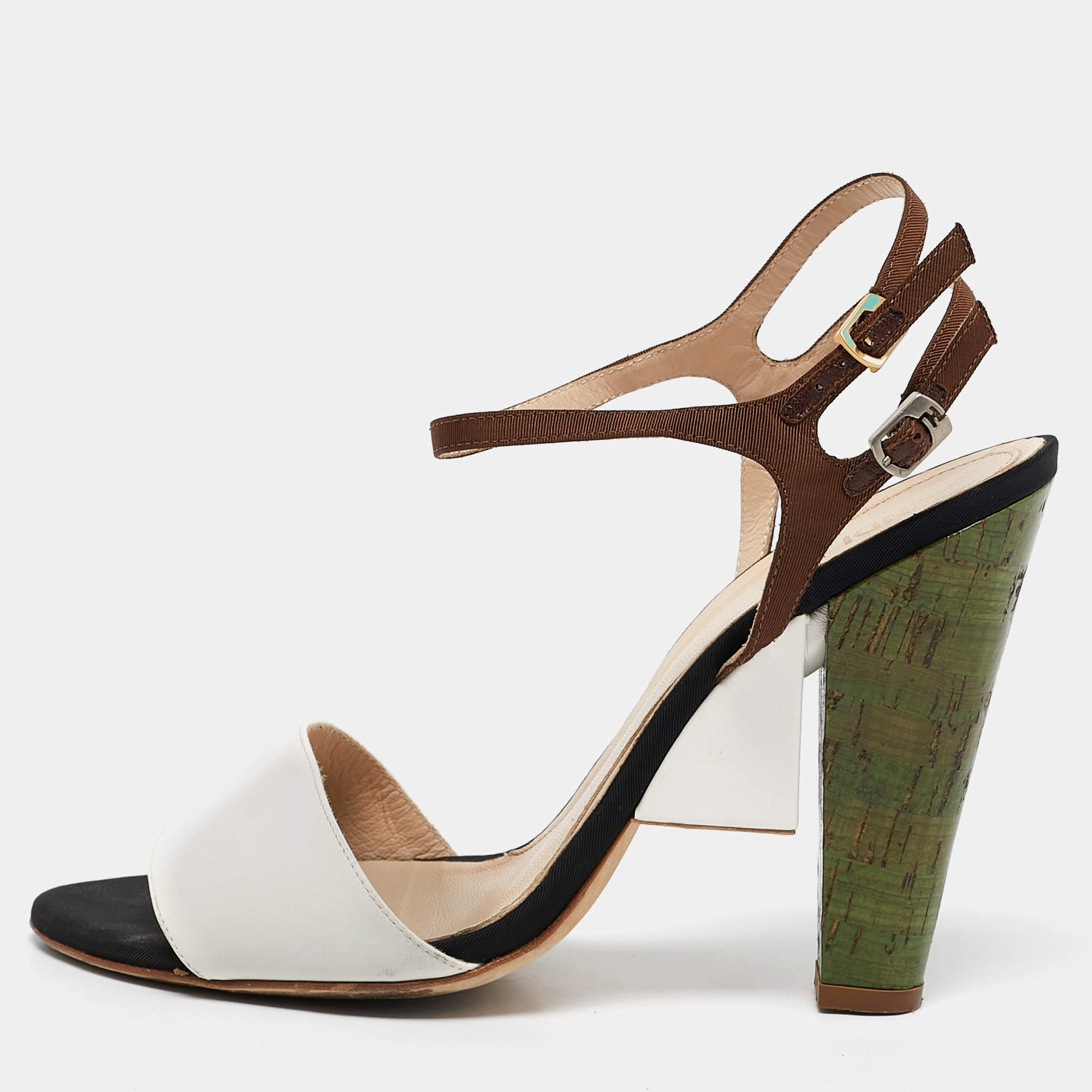 Fendi Multicolor Canvas and Leather Ankle Strap Sandals Size 40