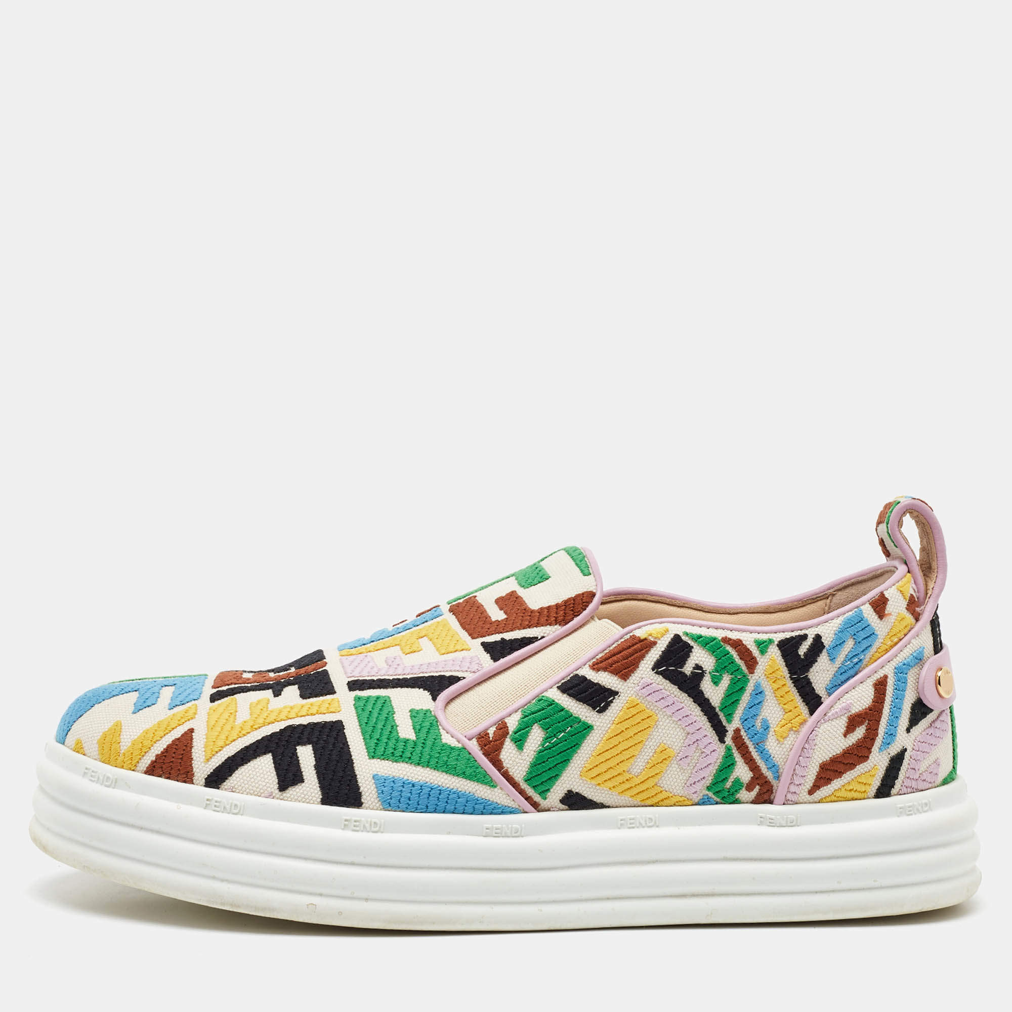Fendi Multicolor Canvas FF Vertigo Slip On Sneakers Size 39