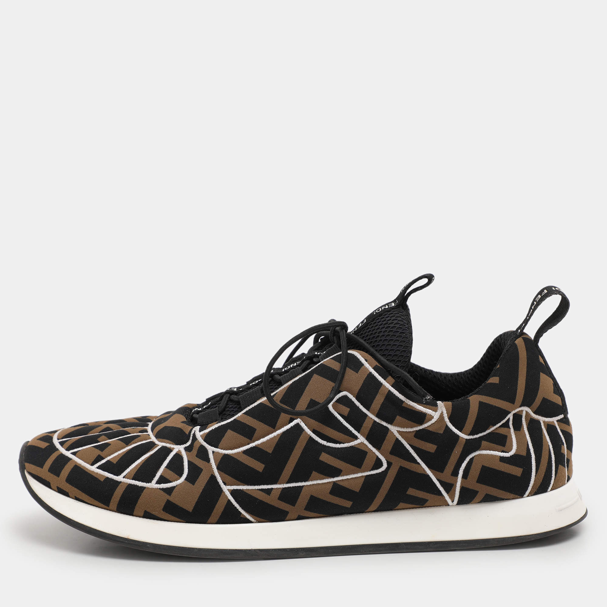 Fendi Brown/Black Zucca Fabric FFreedom Sneakers Size 37.5